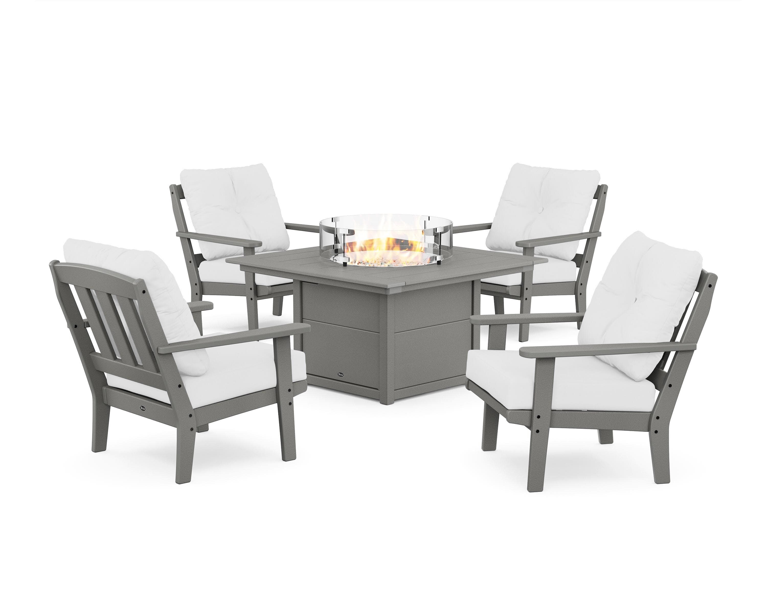 Cape Cod 5-Piece Deep Seating Set with Fire Pit Table in Stepping Stone / Natural