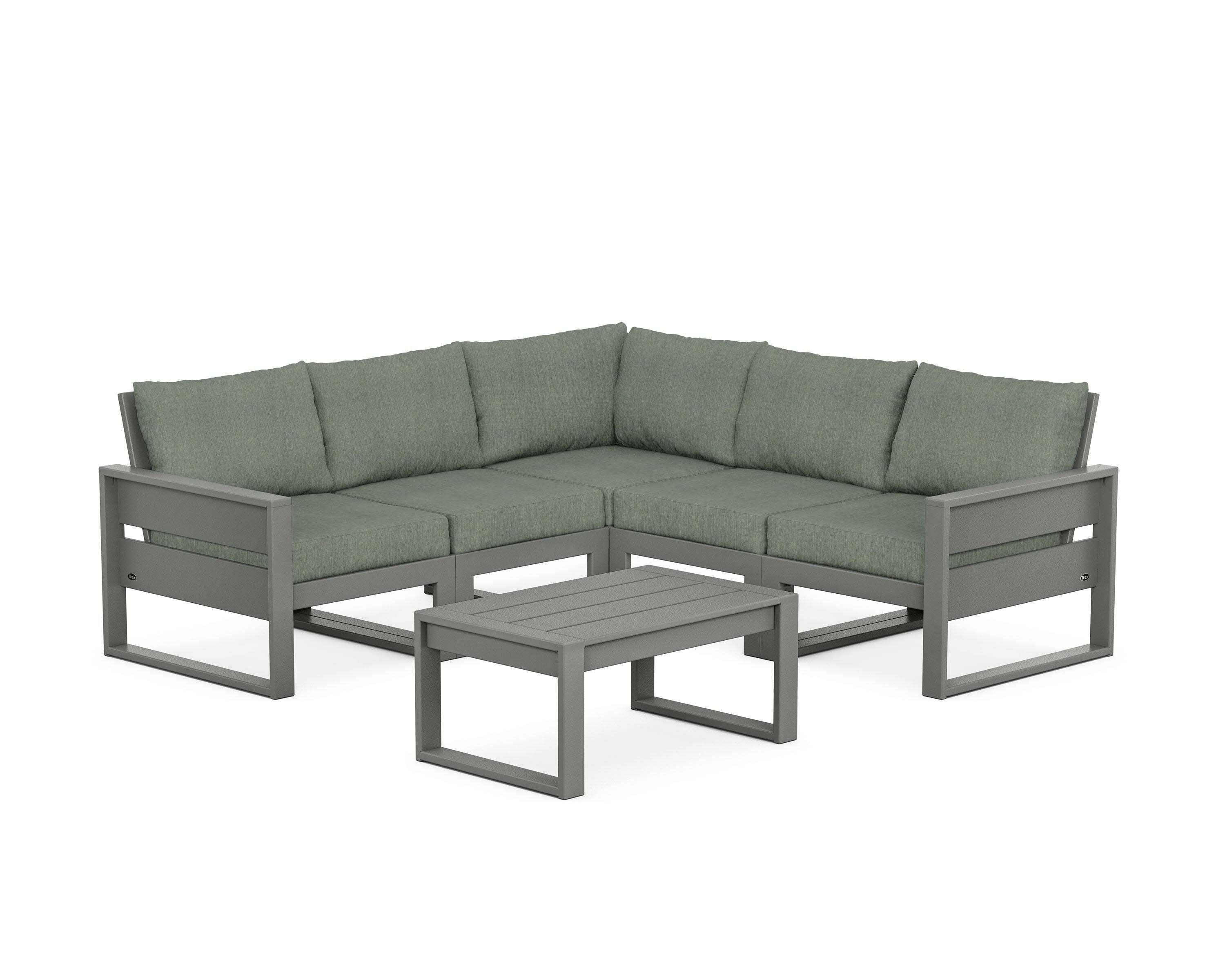 Eastport 6-Piece Deep Seating Sectional + Coffee Table Set in Stepping Stone / Cast Sage