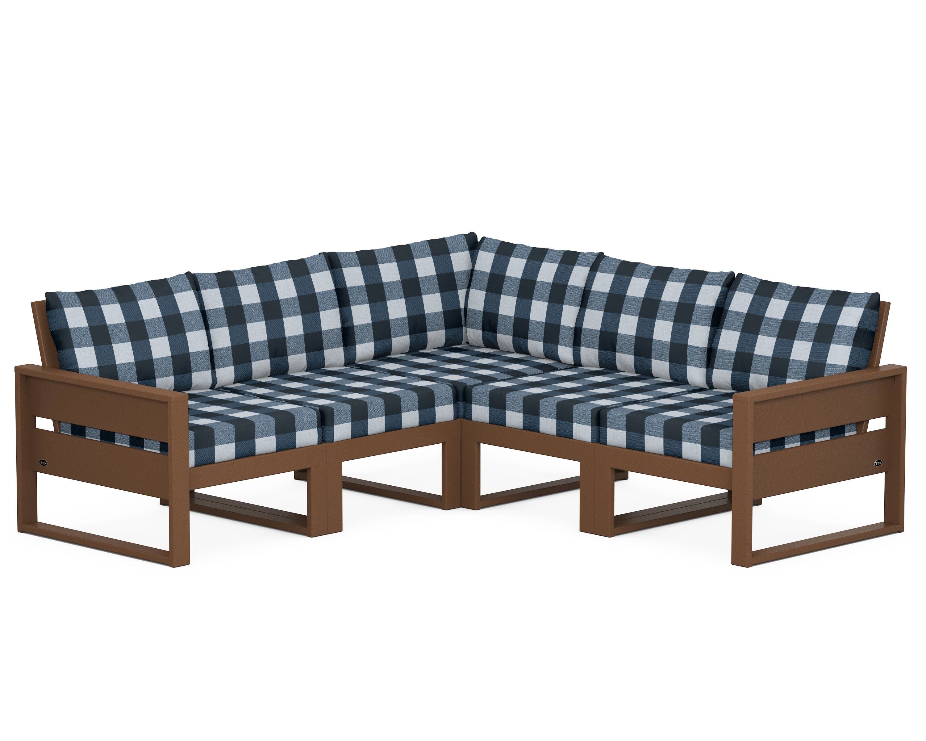 Eastport 5-Piece Sectional in Tree House / Buffalo Plaid Marine Indigo