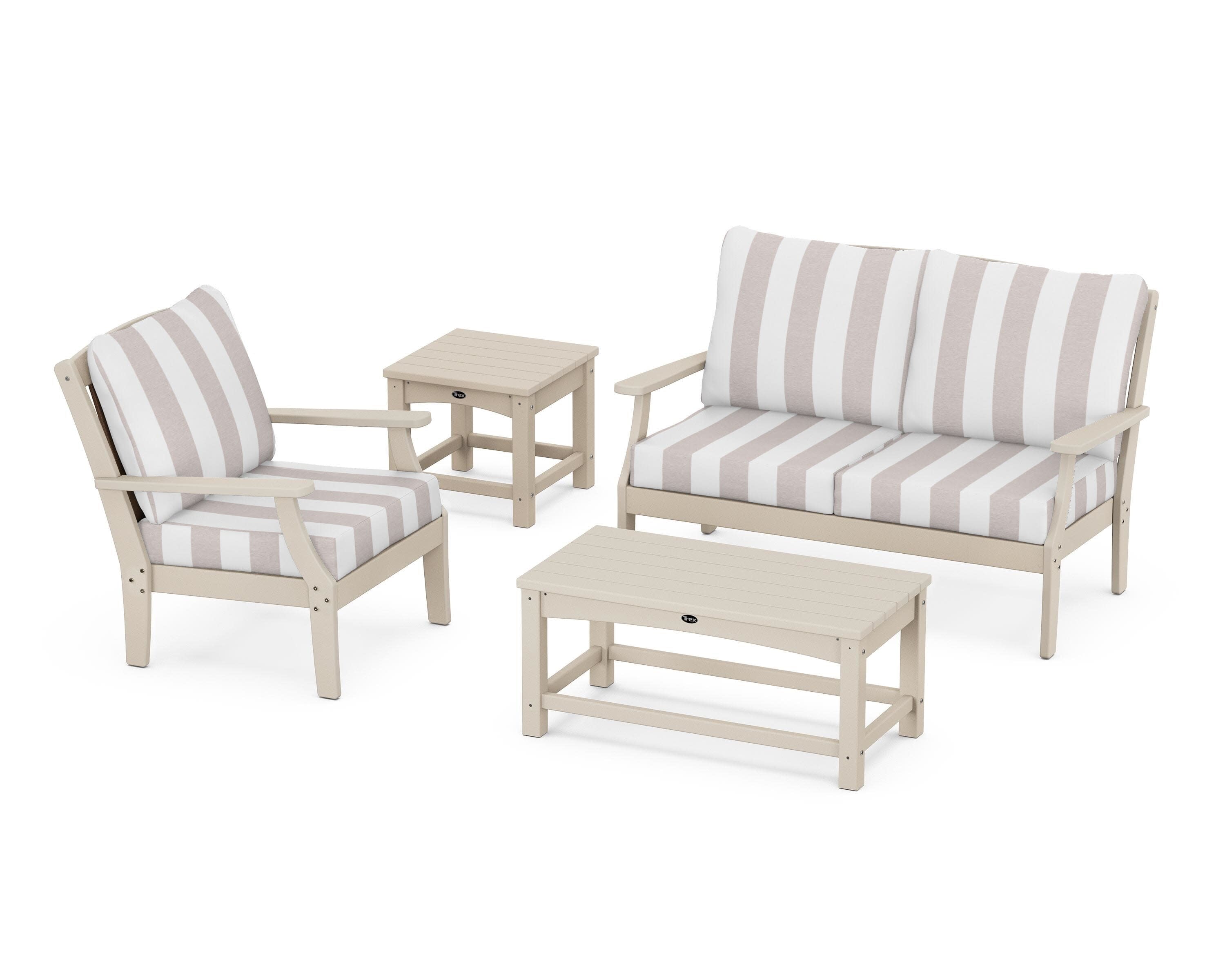 Yacht Club 4-Piece Deep Seating Set in Sand Castle / Cabana Stripe Dune Burlap