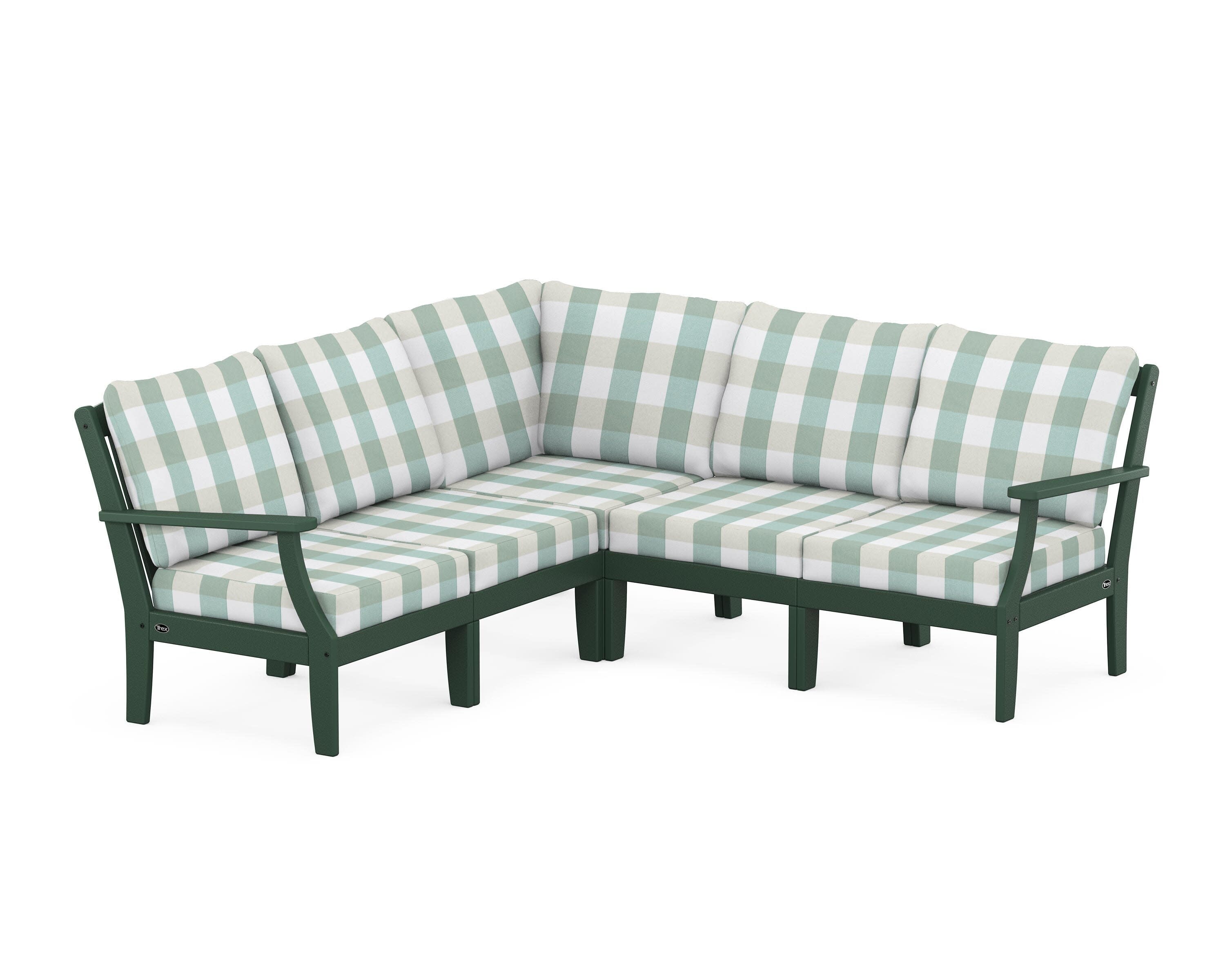 Yacht Club Modular 5-Piece Deep Seating Set in Rainforest Canopy / Buffalo Plaid Glacier Spa