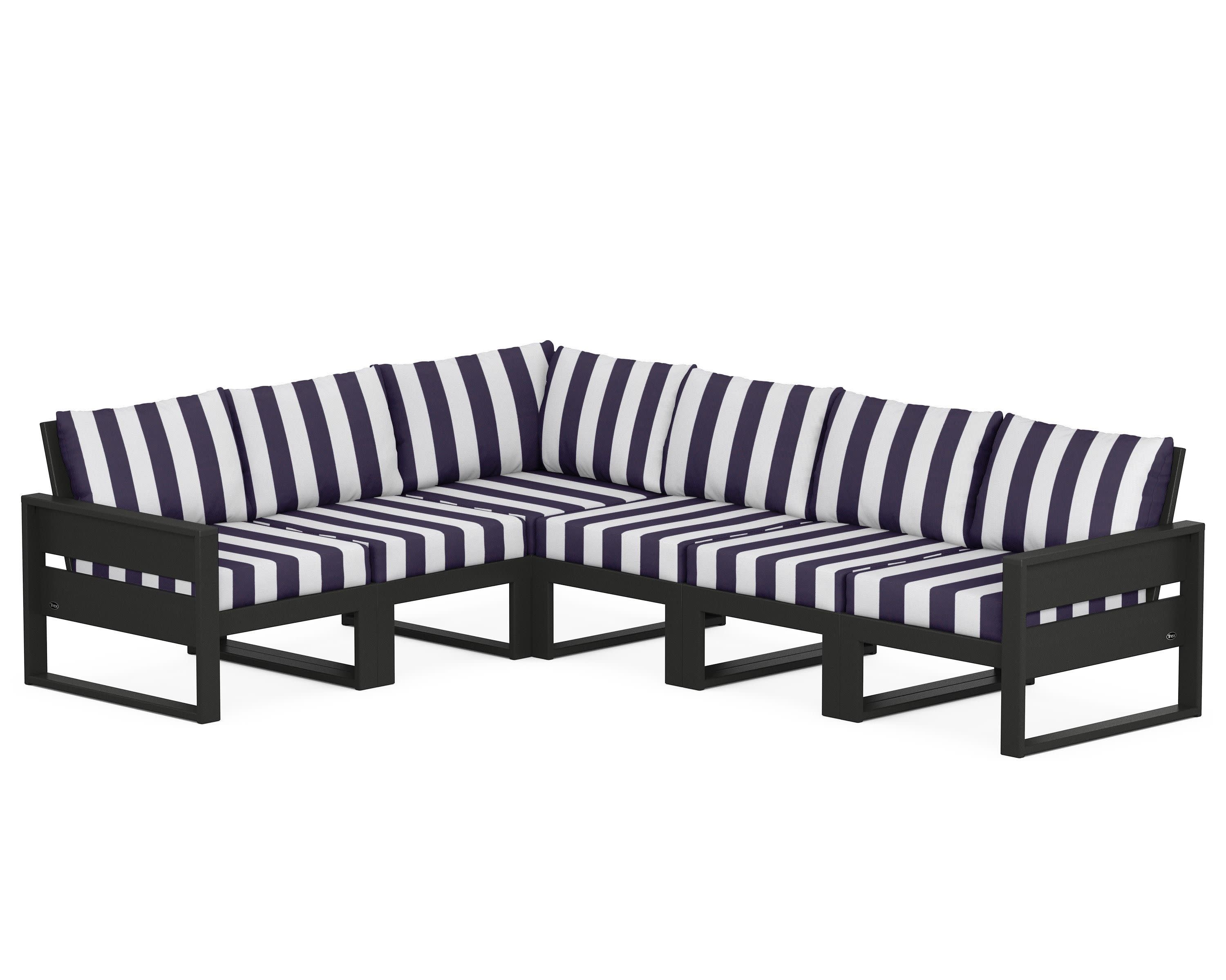 Eastport 6-Piece Sectional in Charcoal Black / Cabana Stripe Navy