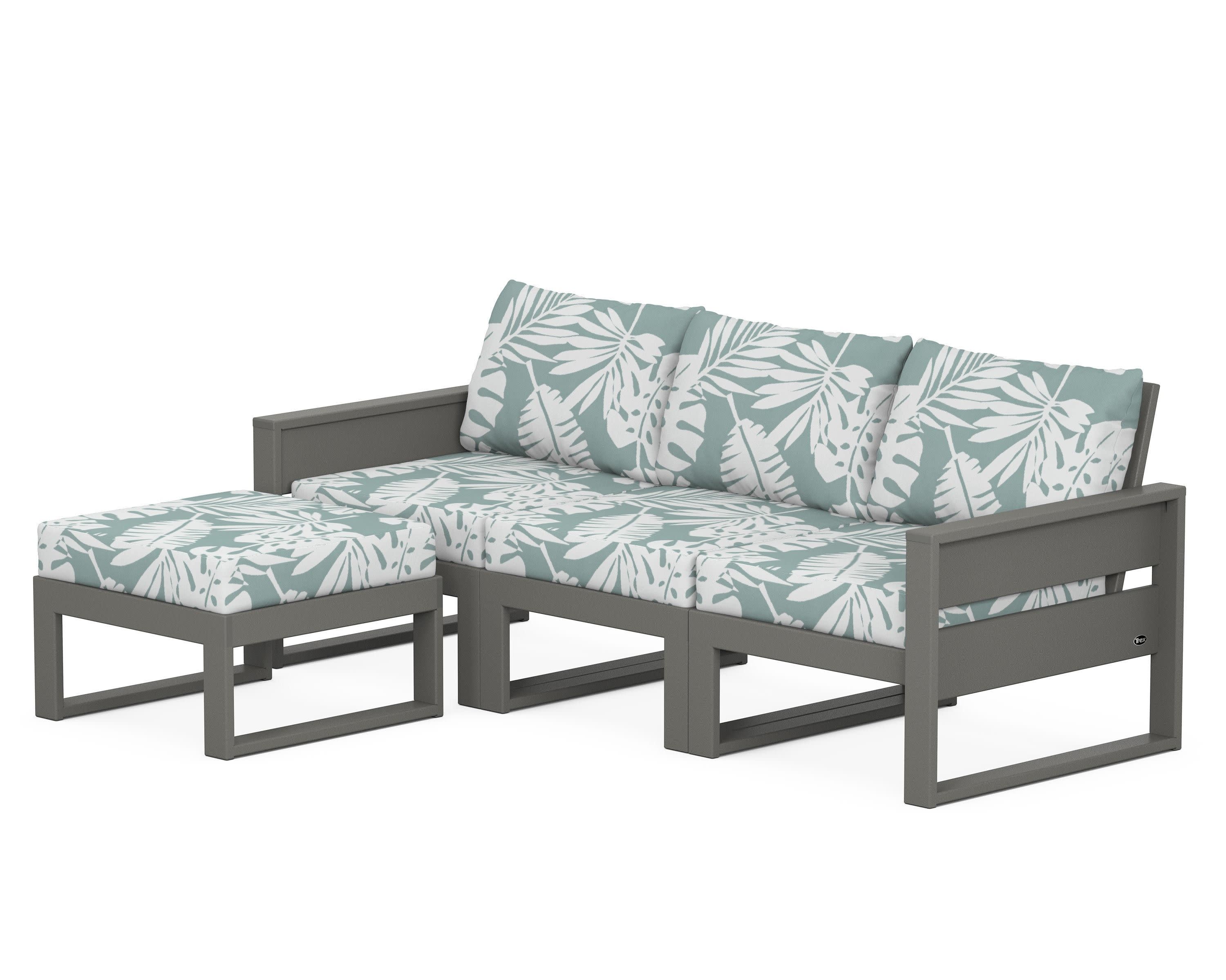 Eastport 4- Piece Sectional with Ottoman in Stepping Stone / Leaf Glacier Spa