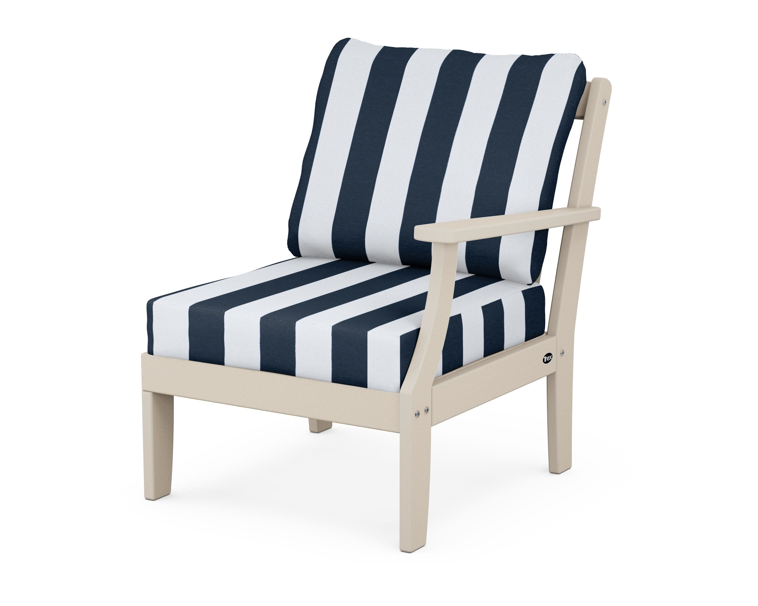 Yacht Club Modular Right Arm Chair in Sand Castle / Cabana Stripe Marine Indigo