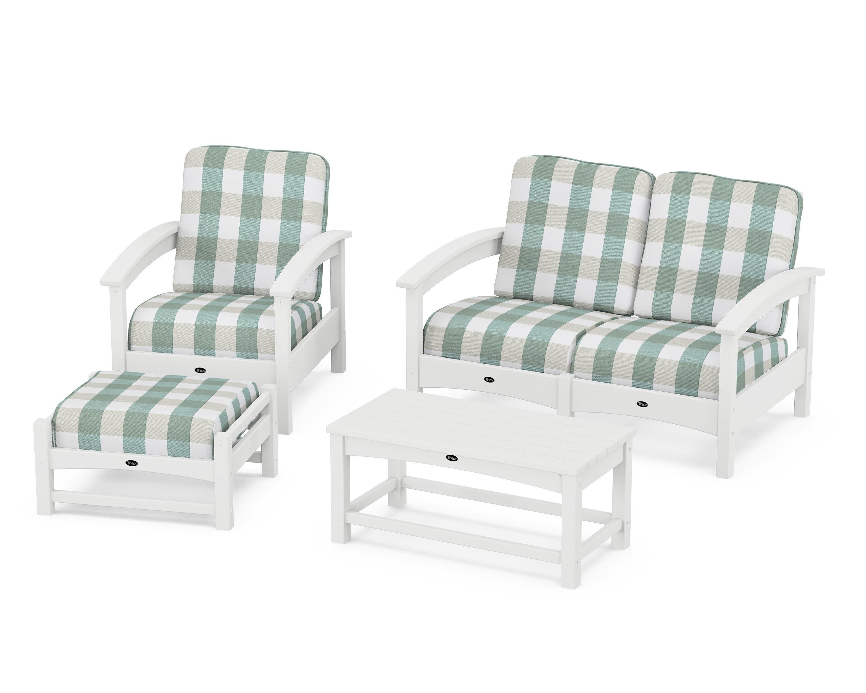 Rockport 4-Piece Deep Seating Conversation Group in Classic White / Buffalo Plaid Glacier Spa