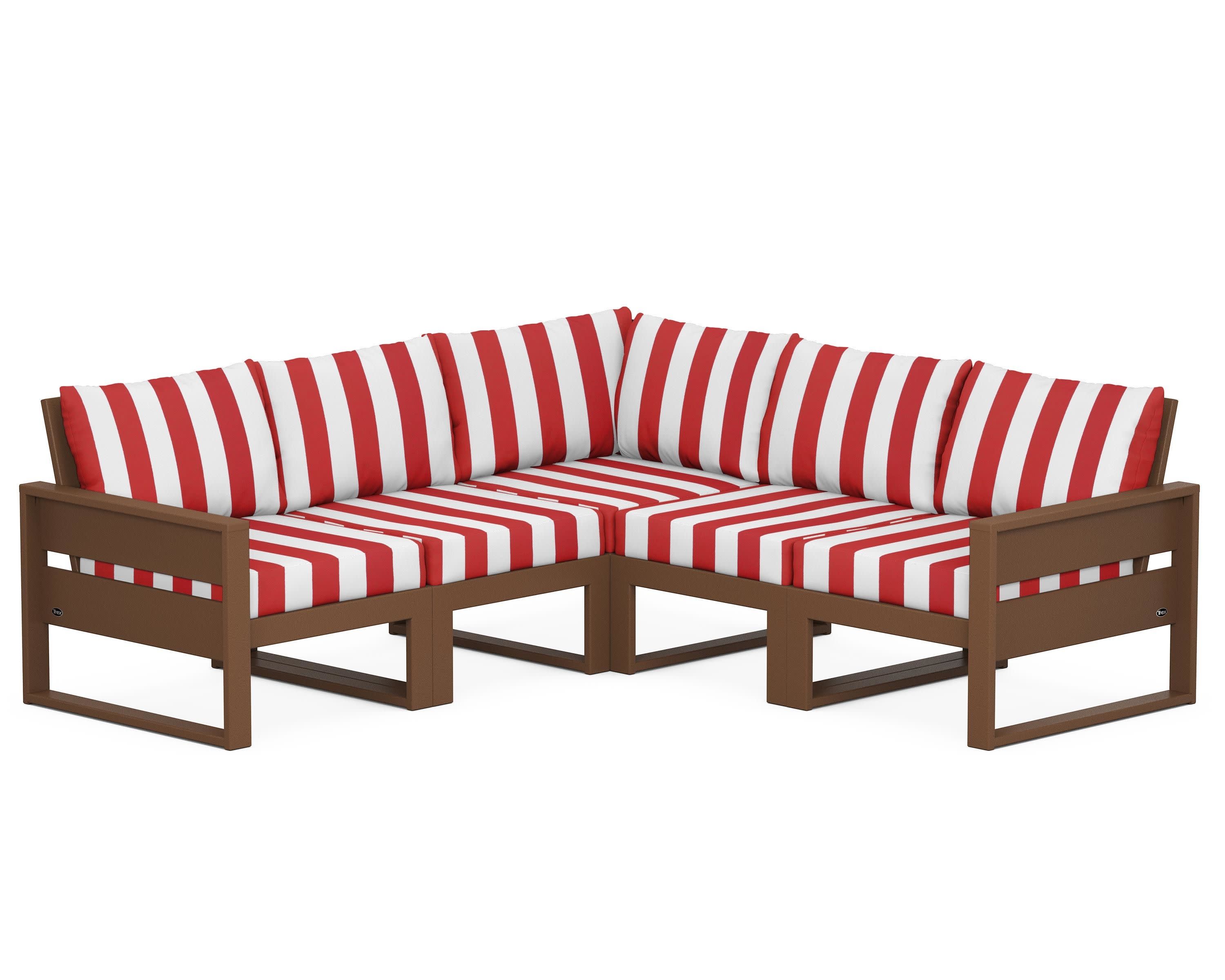 Eastport 5-Piece Sectional in Tree House / Cabana Stripe Crimson