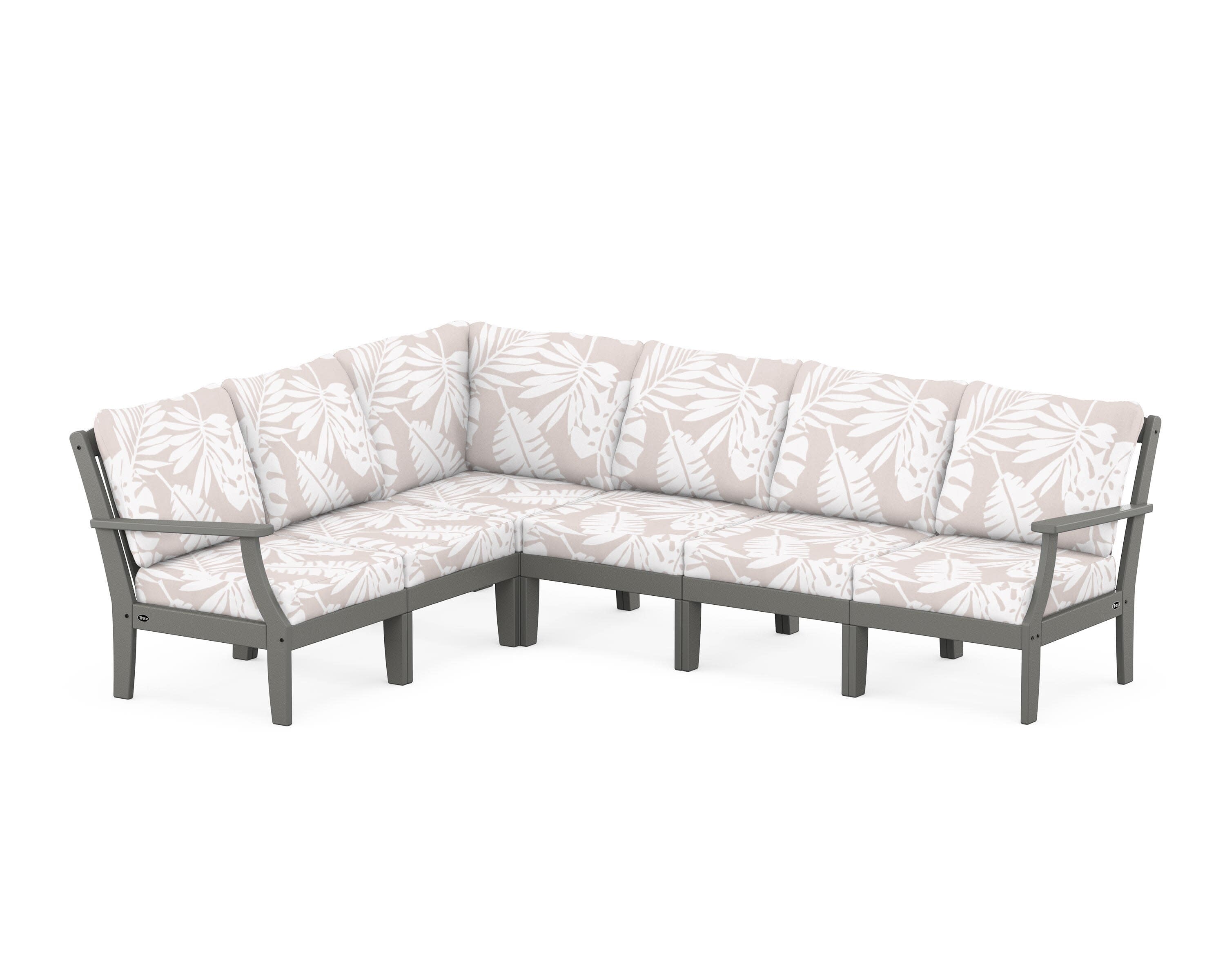 Yacht Club Modular 6-Piece Deep Seating Set in Stepping Stone / Leaf Dune Burlap