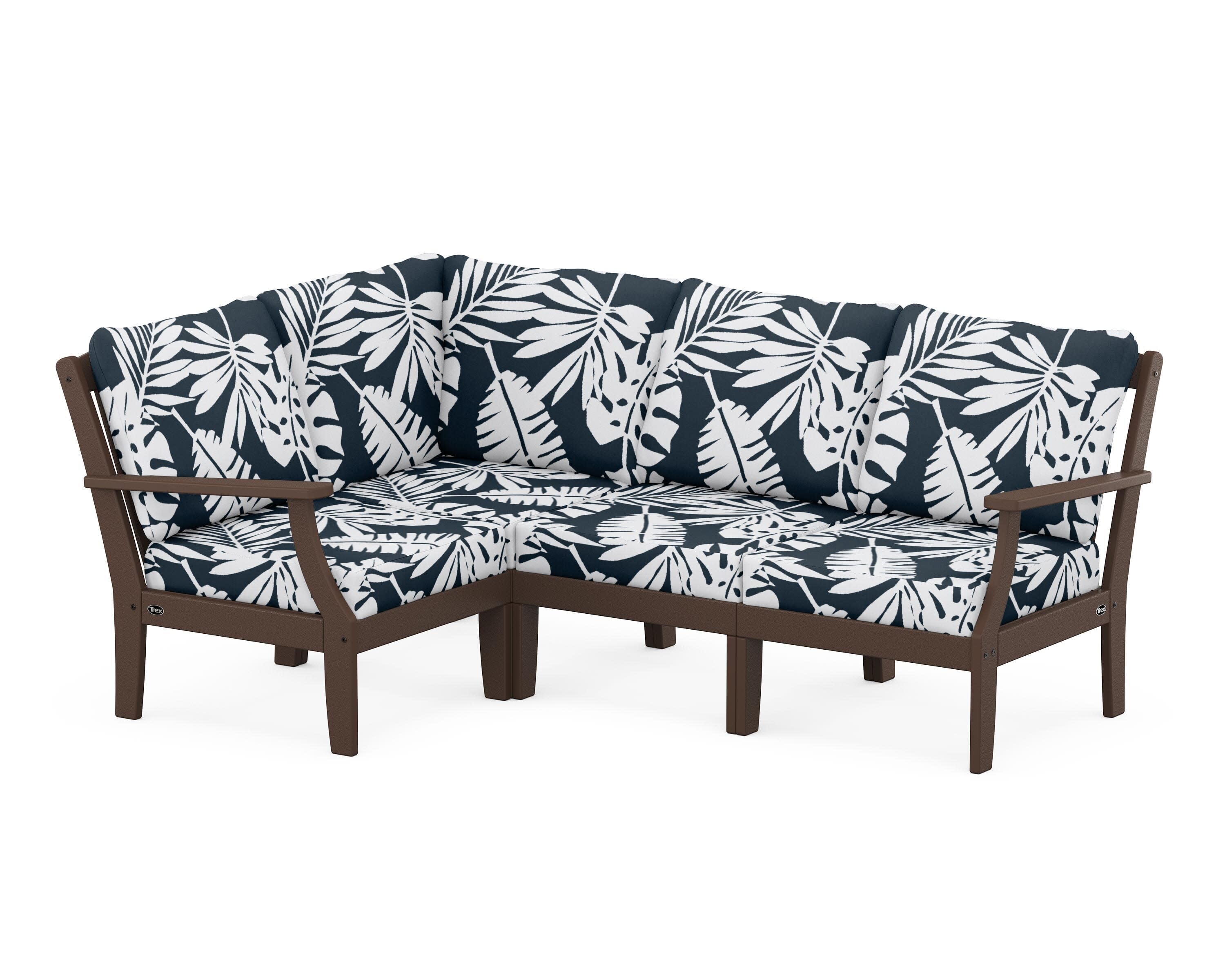 Yacht Club Modular 4-Piece Deep Seating Set in Vintage Lantern / Leaf Marine Indigo