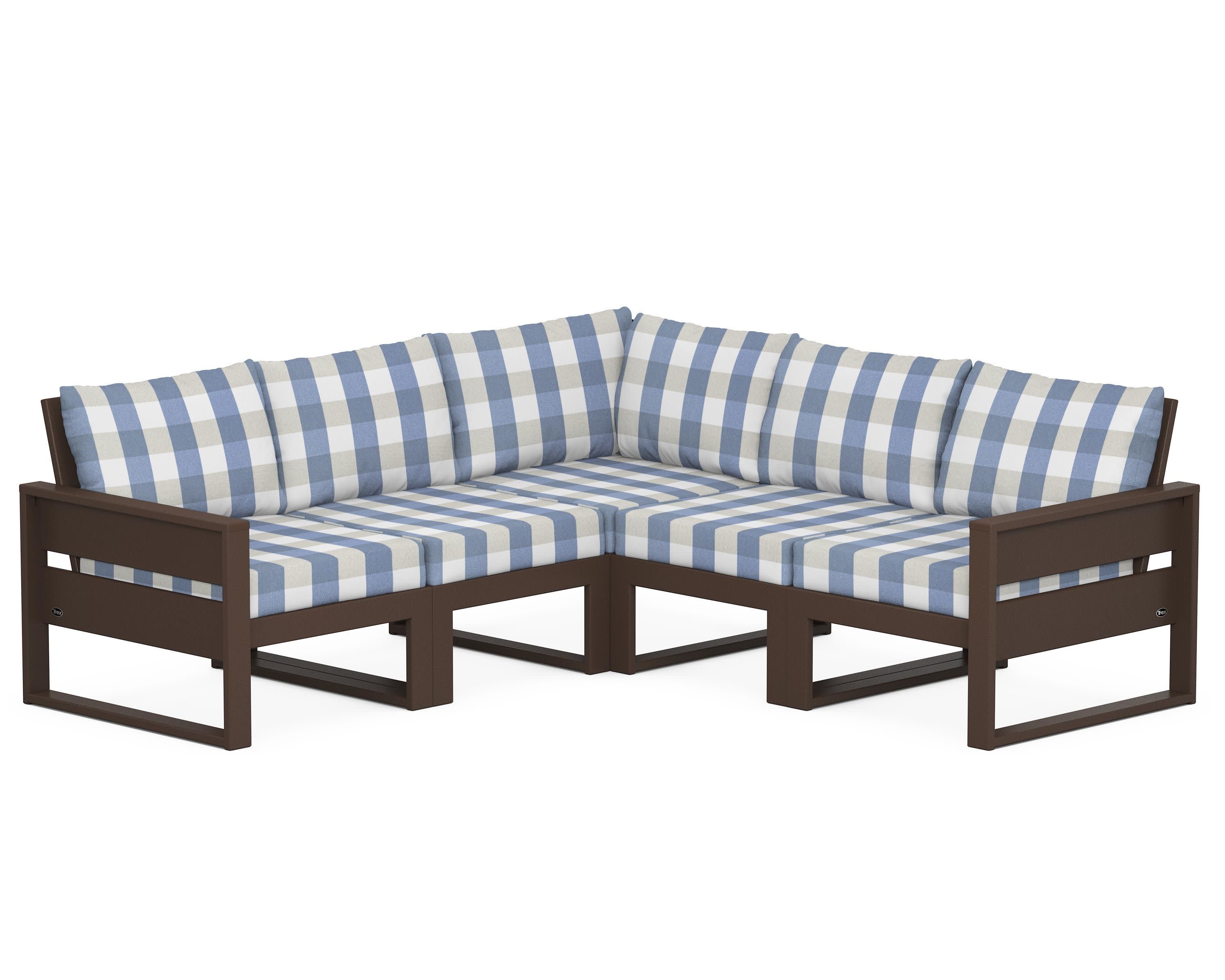 Eastport 5-Piece Sectional in Vintage Lantern / Buffalo Plaid Sky Blue