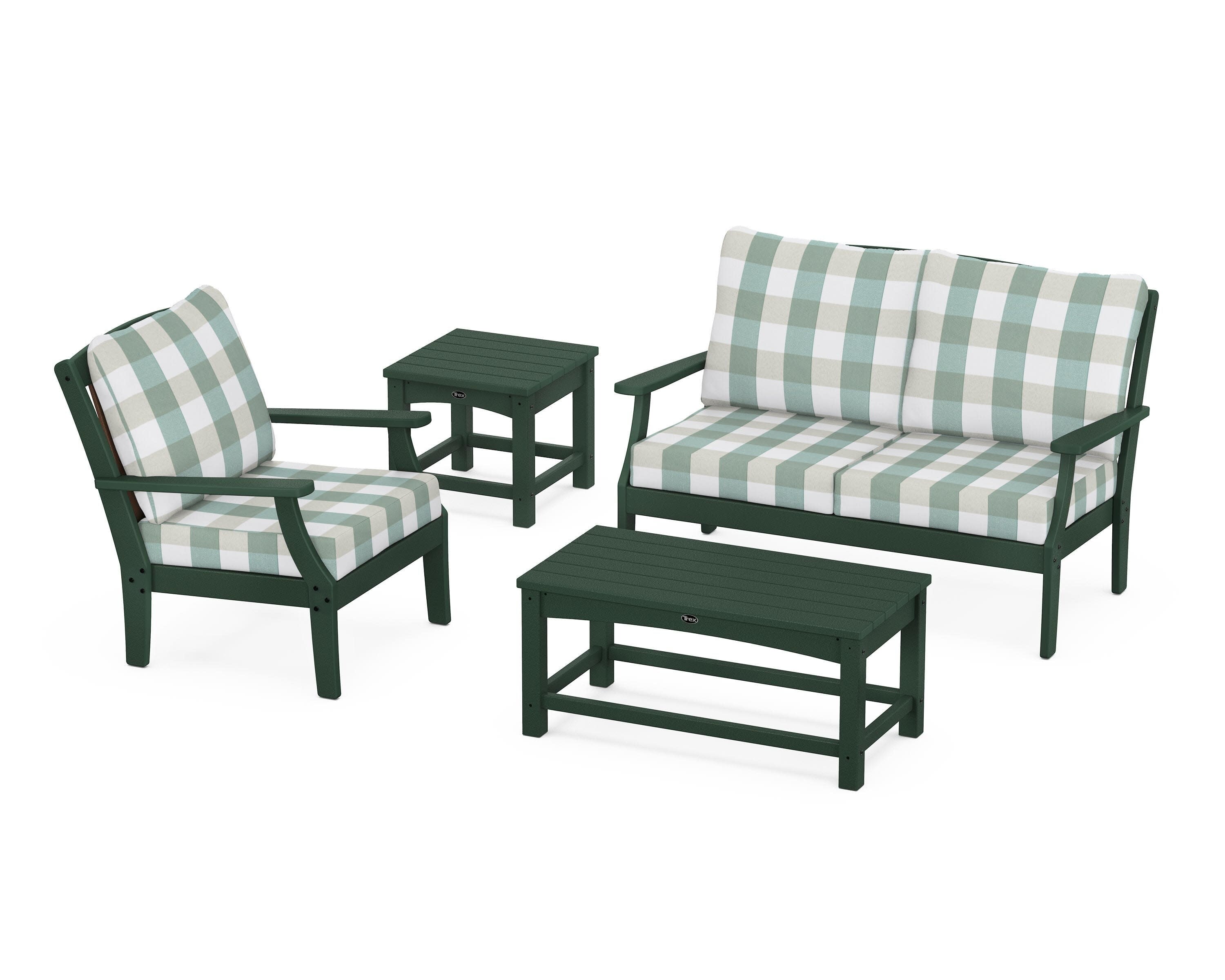 Yacht Club 4-Piece Deep Seating Set in Rainforest Canopy / Buffalo Plaid Glacier Spa