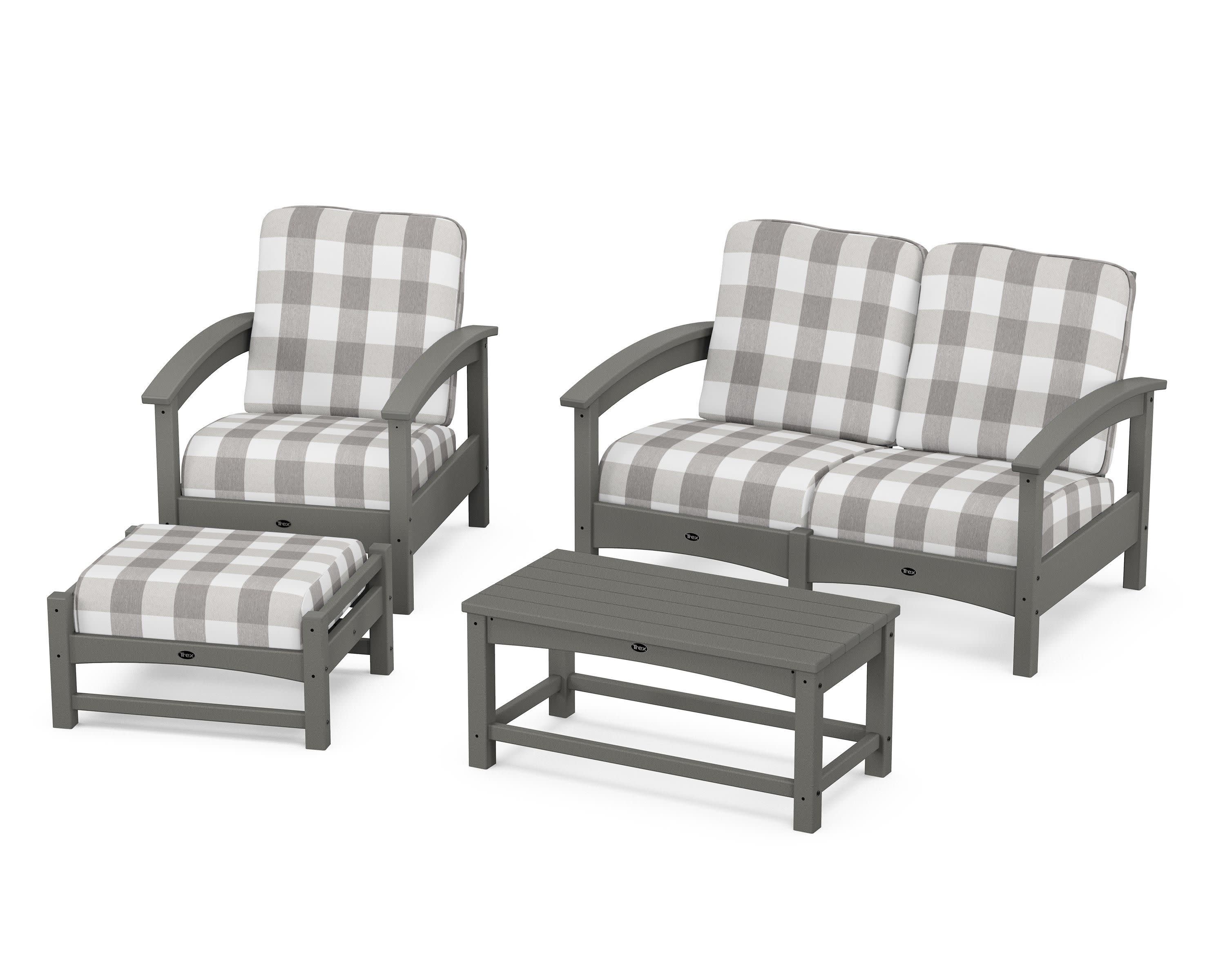 Rockport 4-Piece Deep Seating Conversation Group in Stepping Stone / Buffalo Plaid Grey Mist