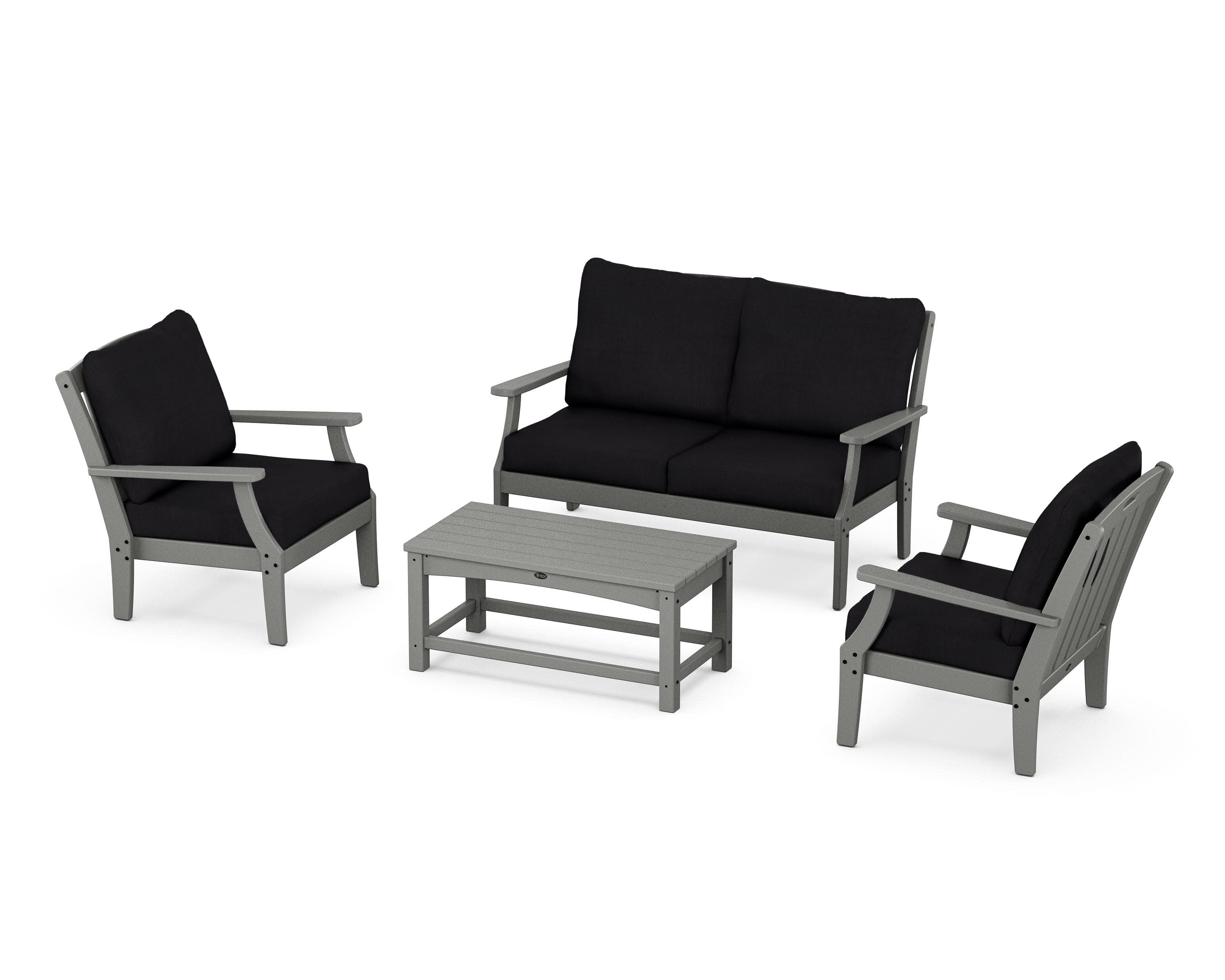 Yacht Club 4-Piece Deep Seating Chair Set in Stepping Stone / Midnight Linen