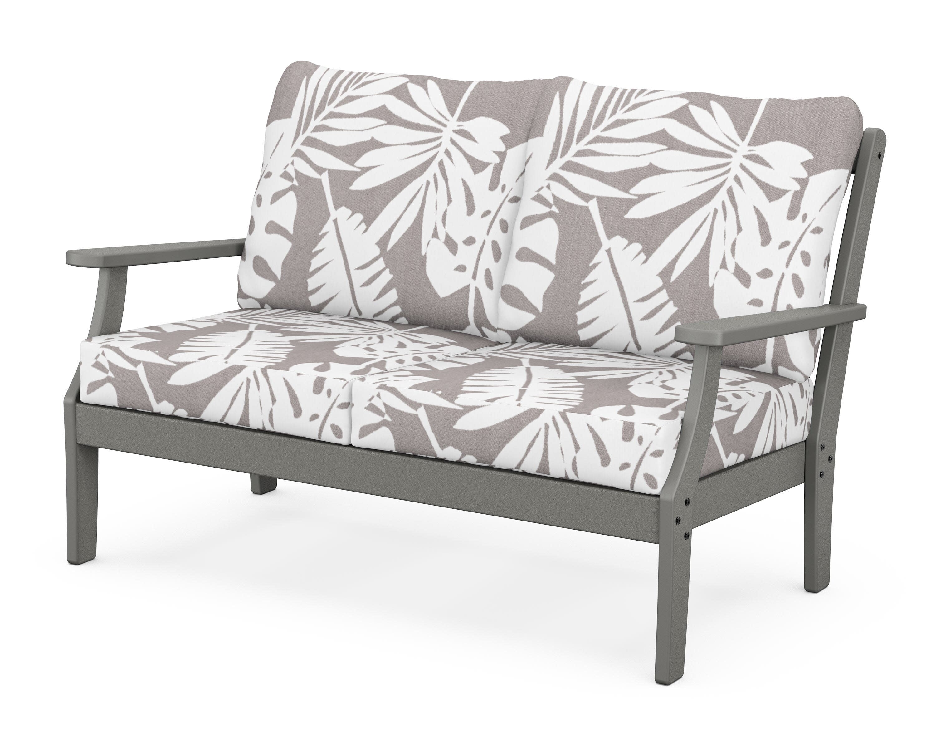 Yacht Club Deep Seating Loveseat in Stepping Stone / Leaf Grey Mist