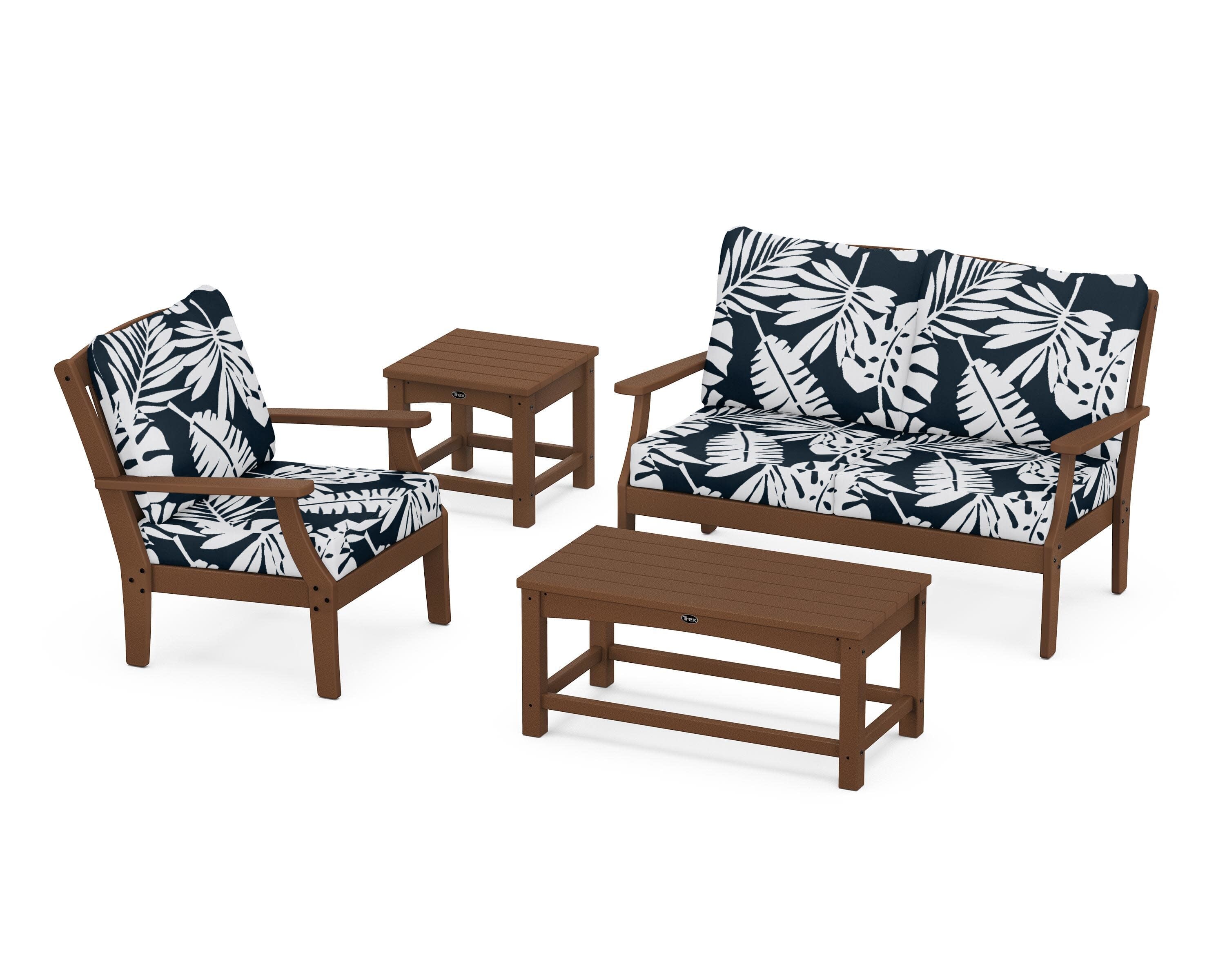 Yacht Club 4-Piece Deep Seating Set in Tree House / Leaf Marine Indigo