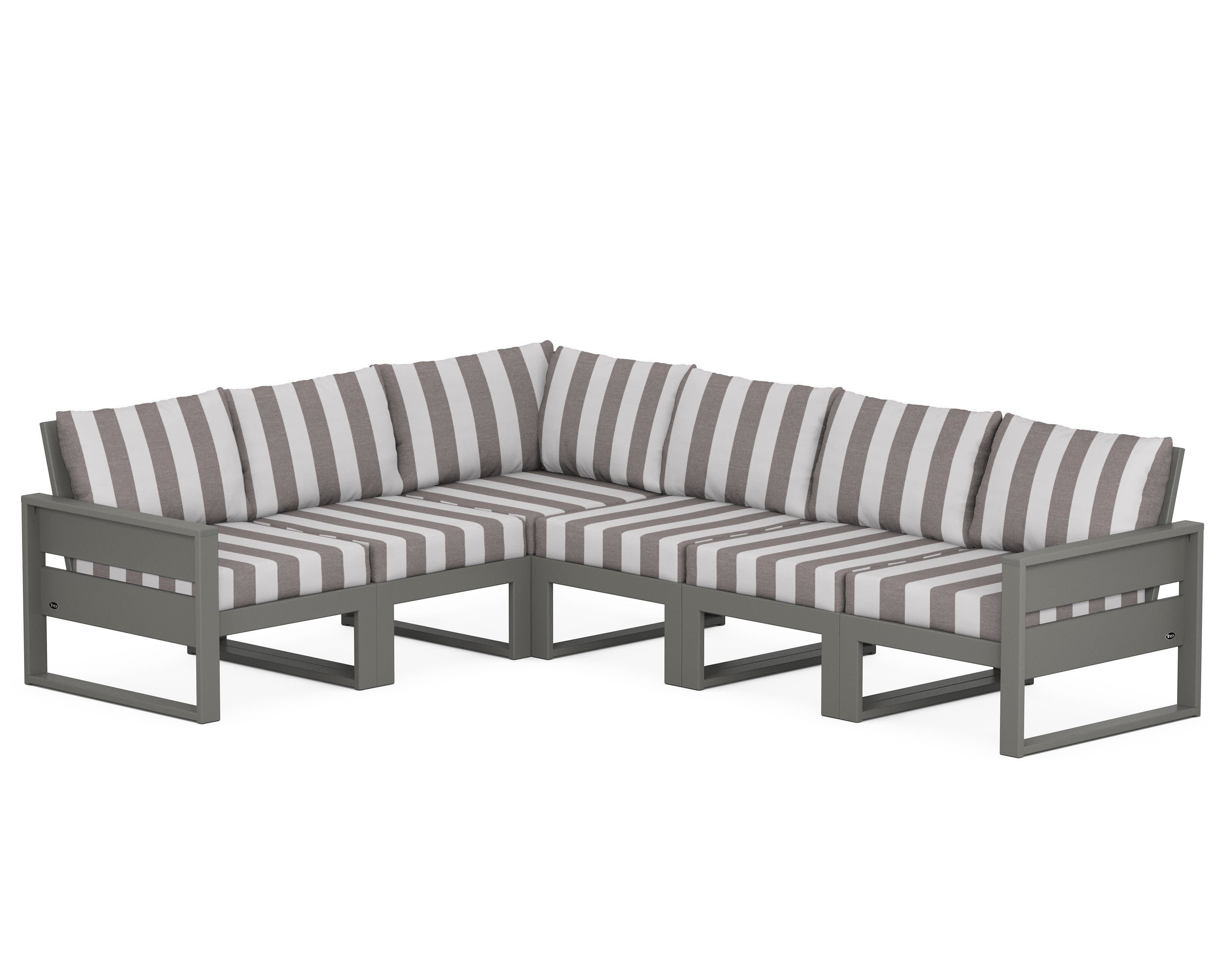Eastport 6-Piece Sectional in Stepping Stone / Cabana Stripe Grey Mist