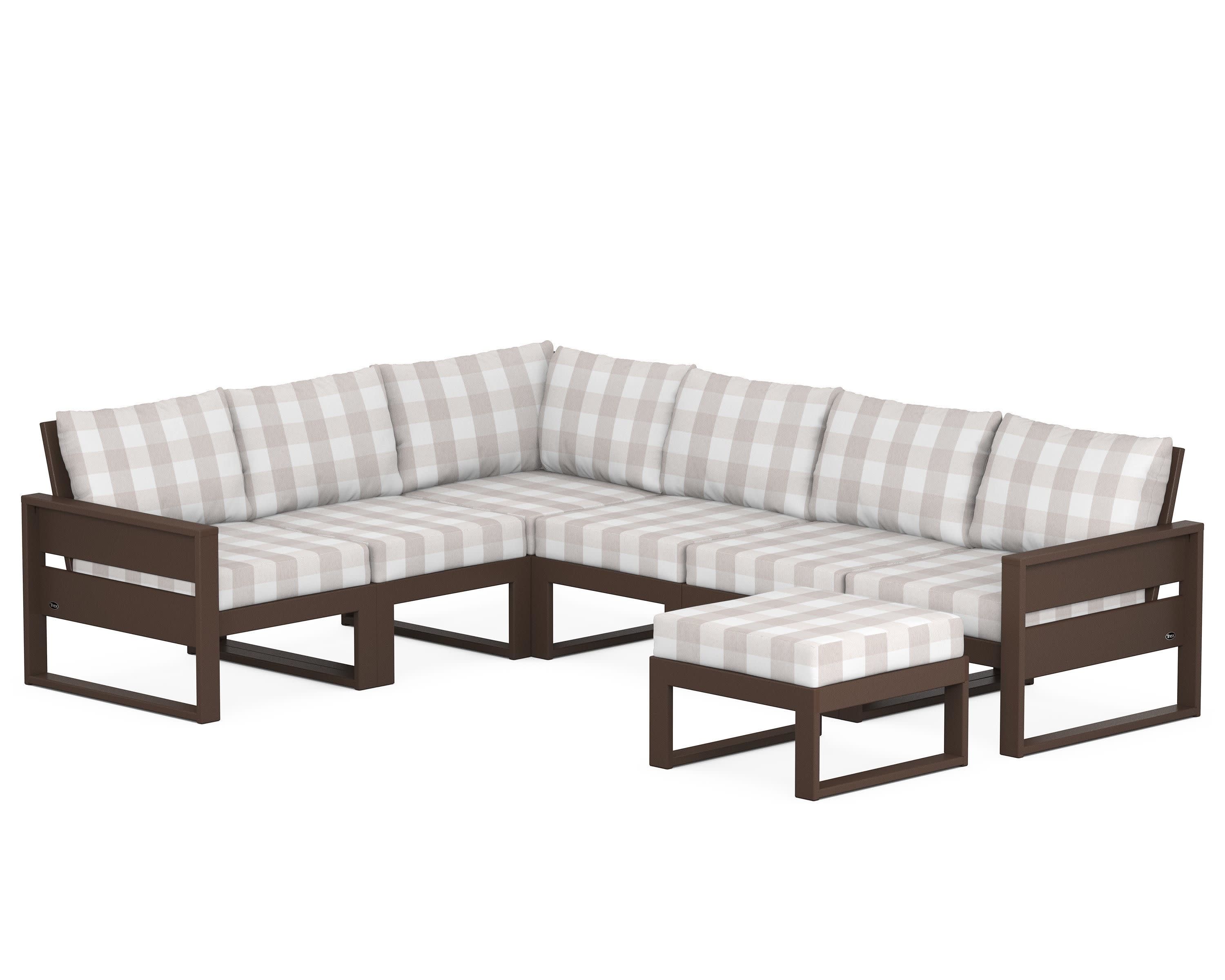 Eastport 6-Piece Sectional with Ottoman in Vintage Lantern / Buffalo Plaid Dune Burlap