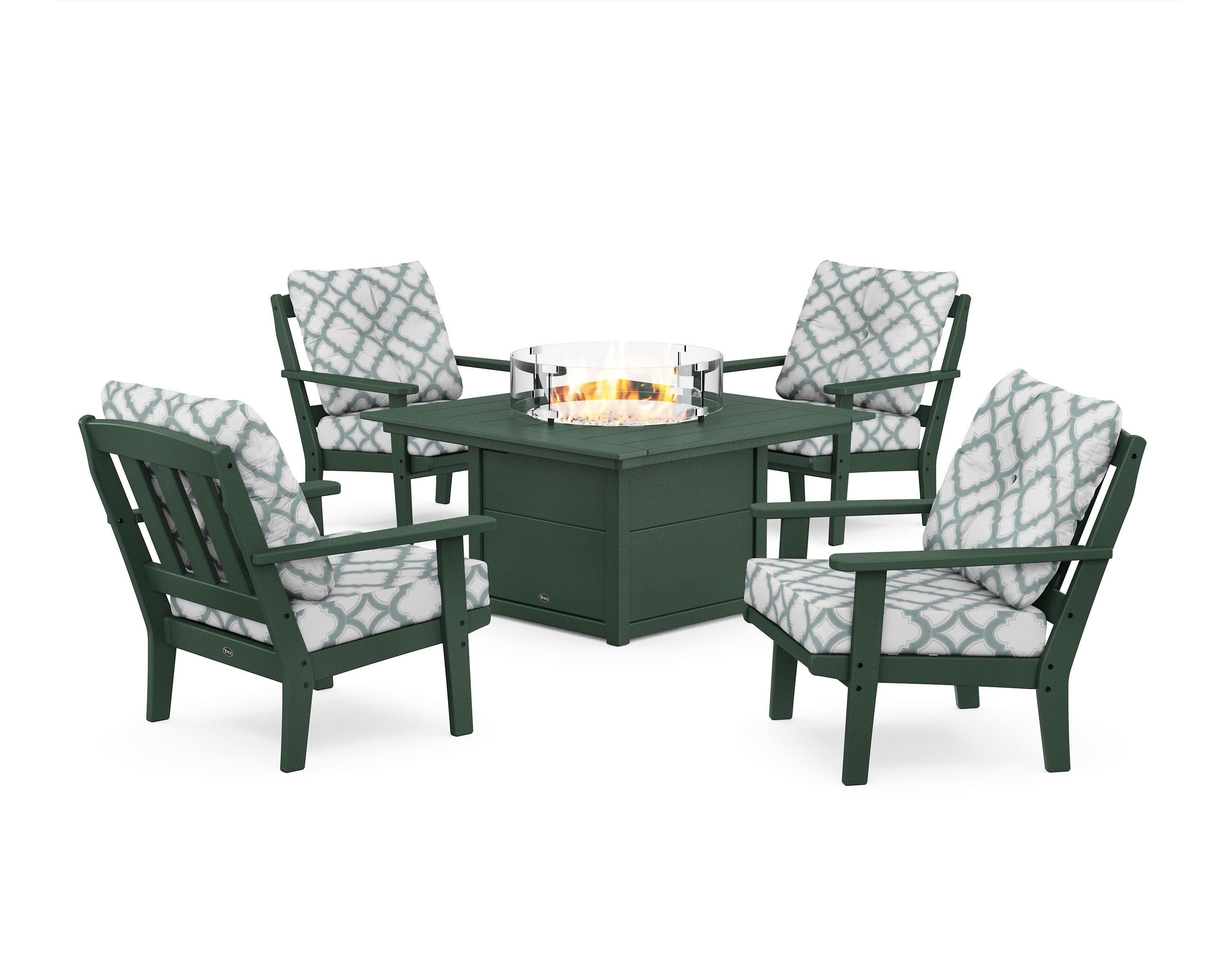 Cape Cod 5-Piece Deep Seating Set with Fire Pit Table in Rainforest Canopy / Trellis Glacier Spa