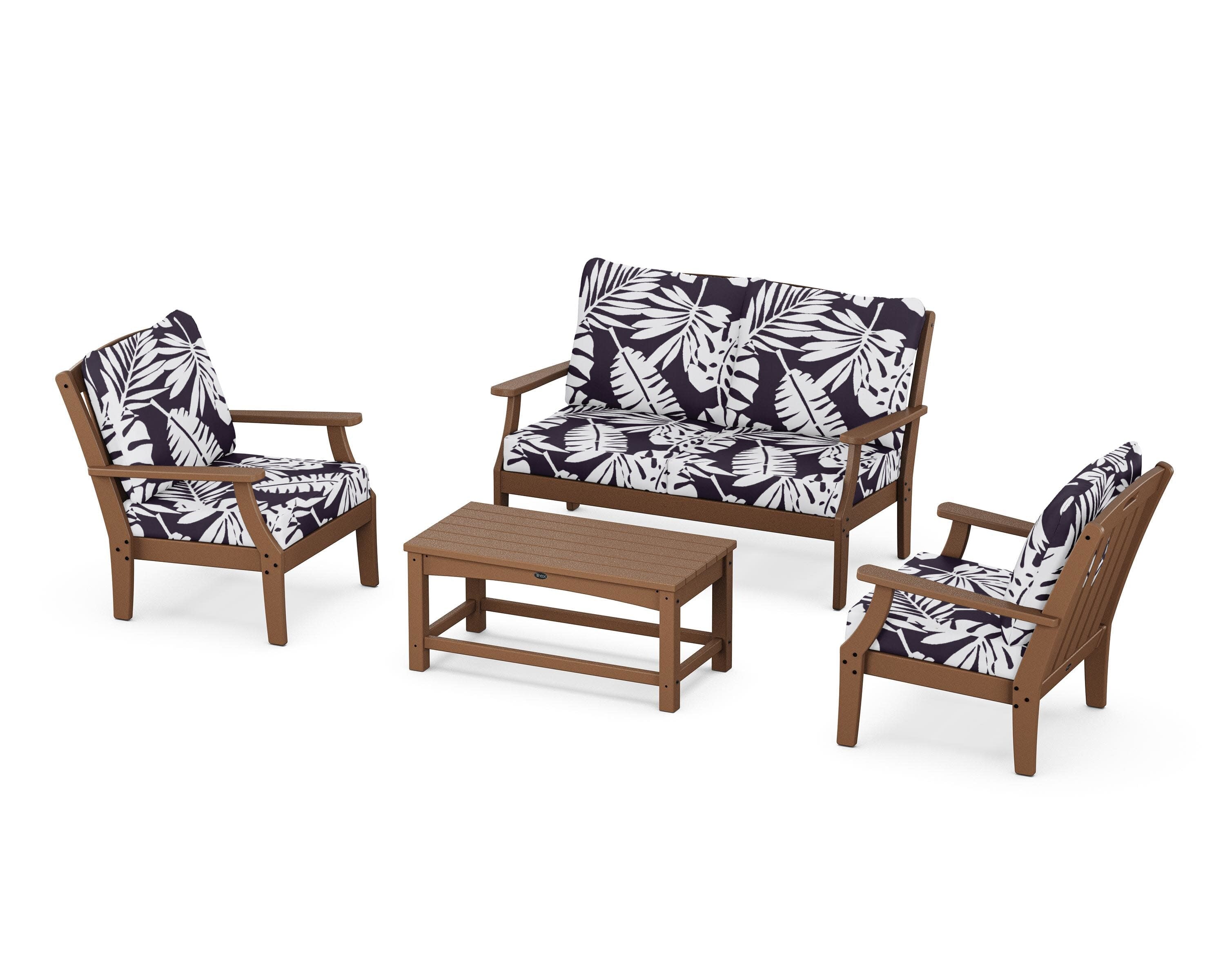 Yacht Club 4-Piece Deep Seating Chair Set in Tree House / Leaf Navy