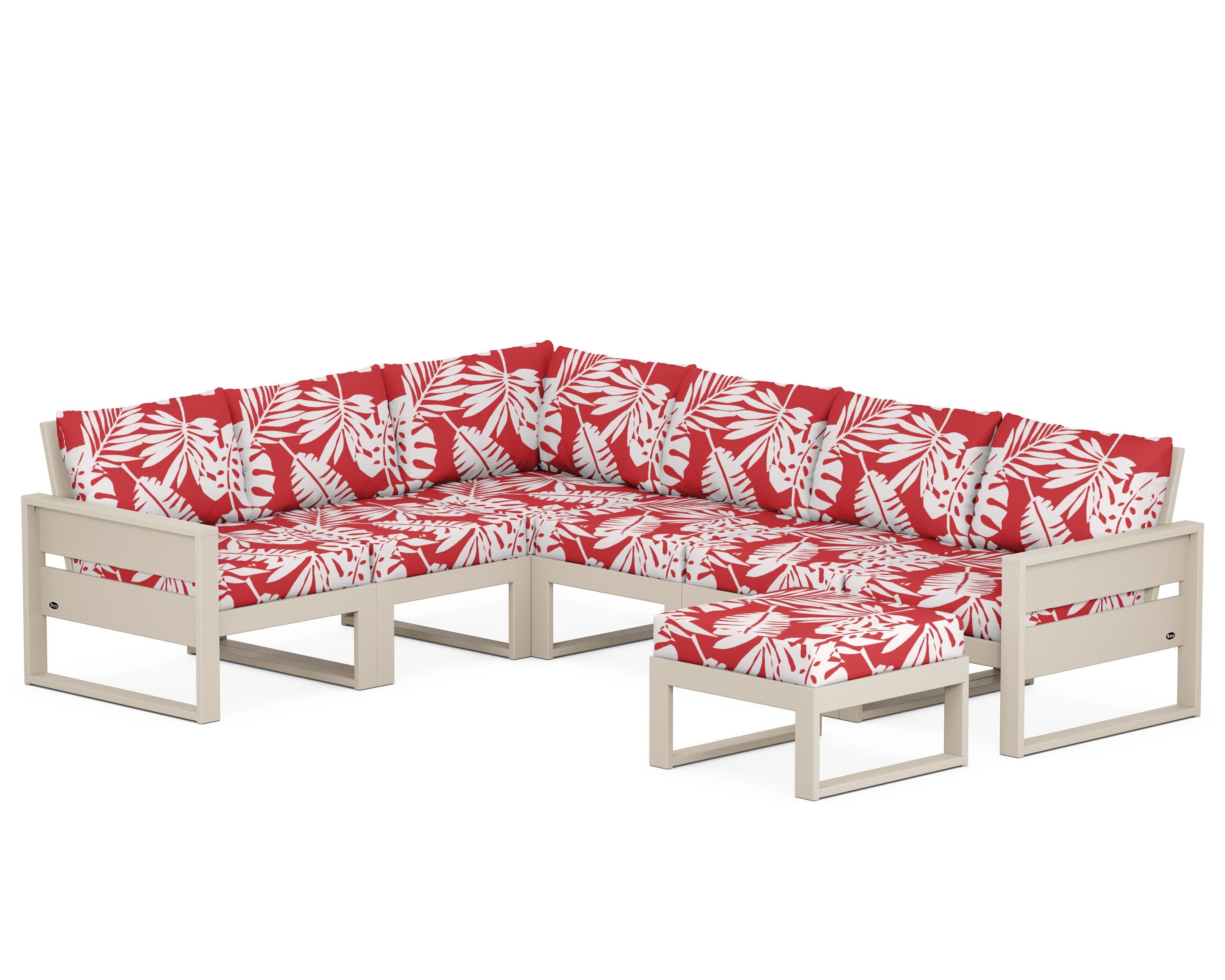 Eastport 6-Piece Sectional with Ottoman in Sand Castle / Leaf Crimson