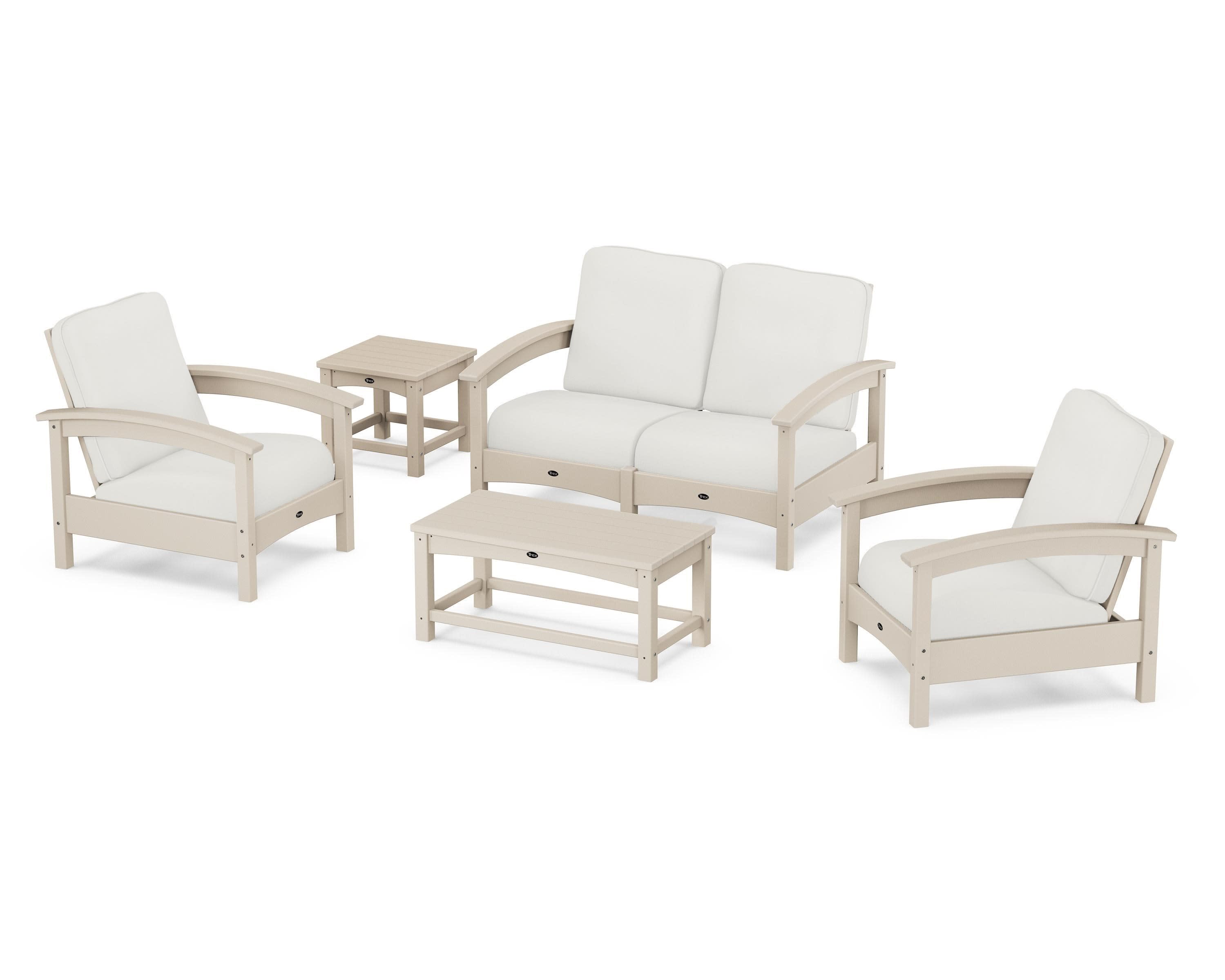Rockport Club 6-Piece Deep Seating Conversation Set in Sand Castle / Natural Linen