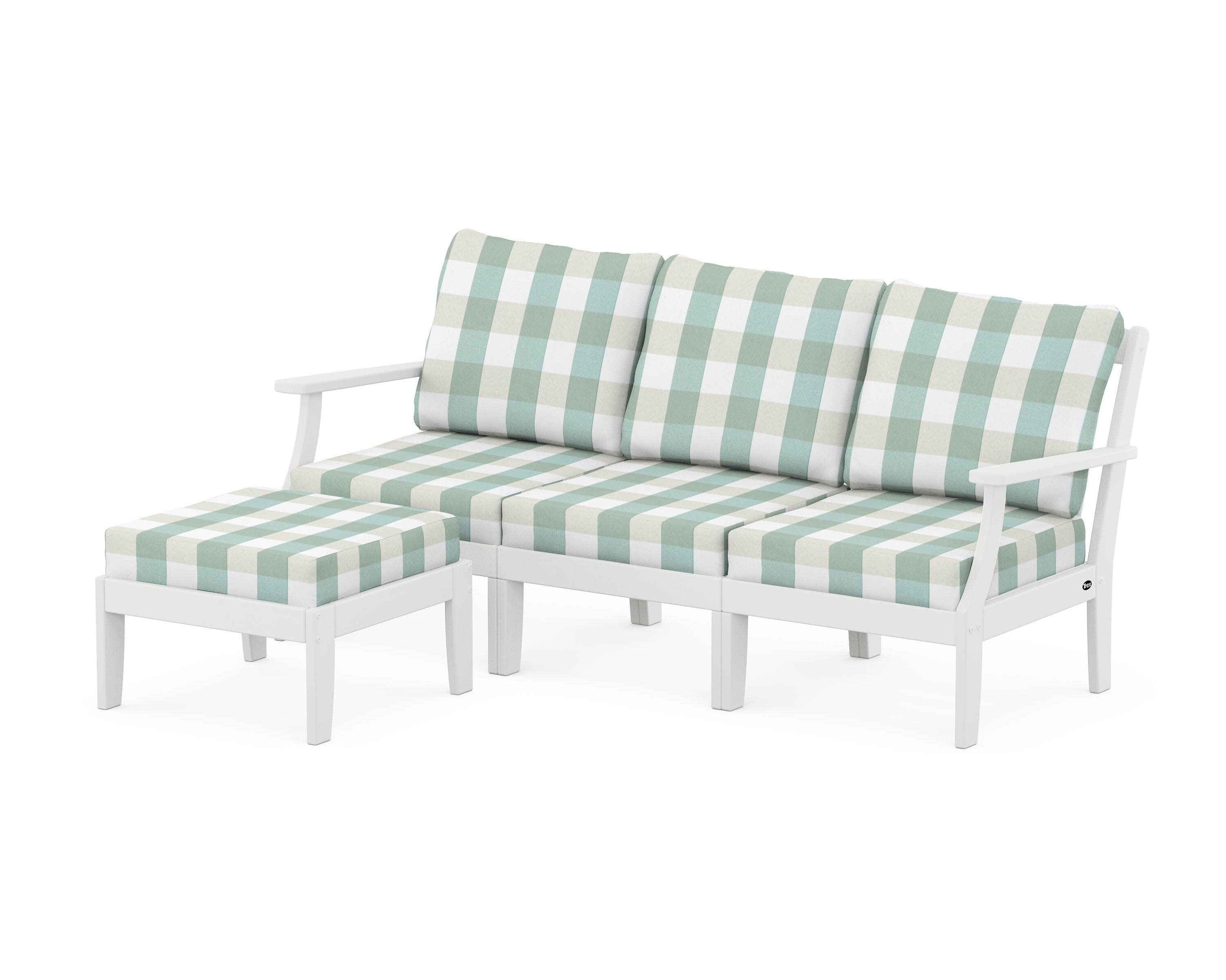 Yacht Club Modular 4-Piece Deep Seating Set with Ottoman in Classic White / Buffalo Plaid Glacier Spa
