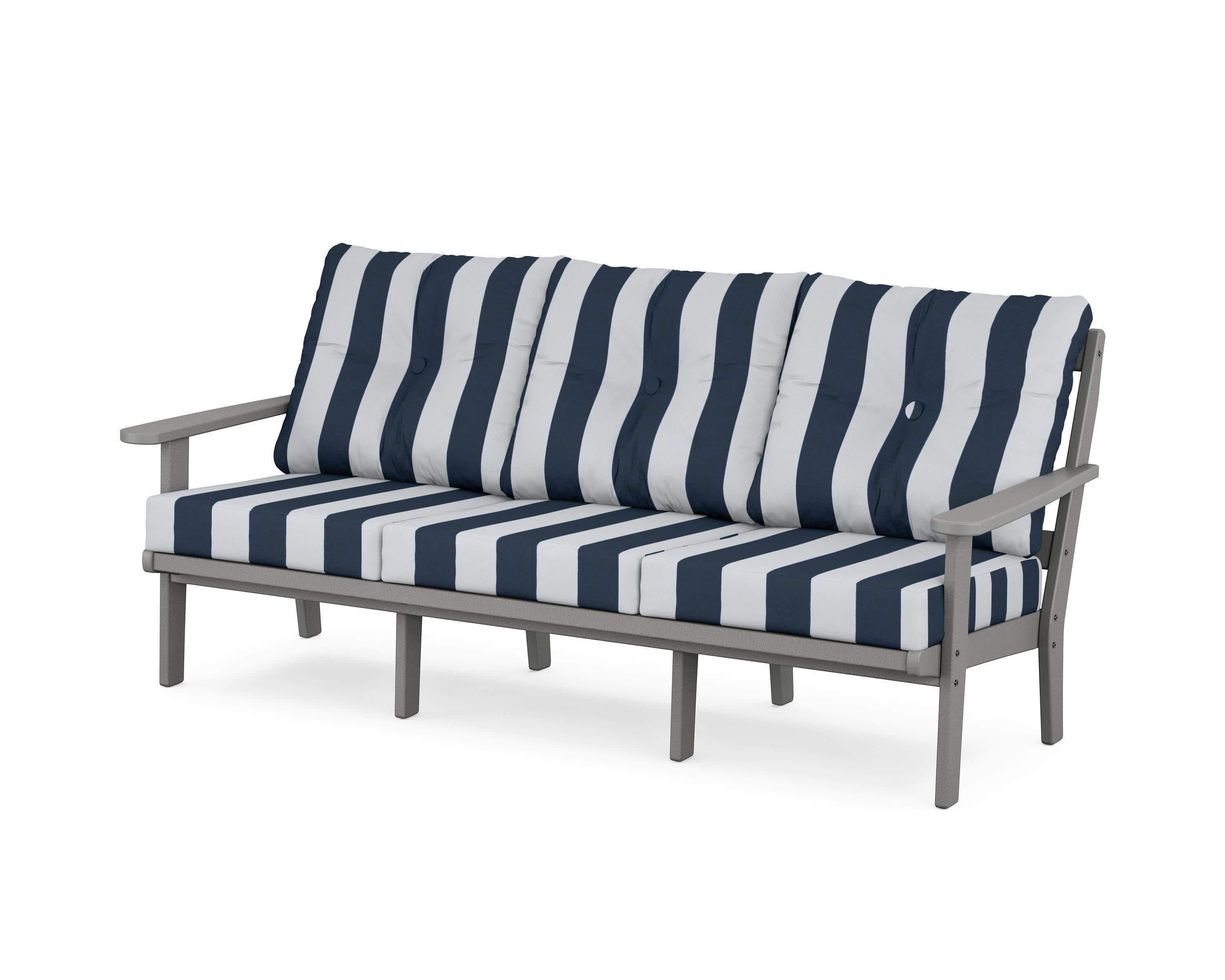 Cape Cod Deep Seating Sofa in Stepping Stone / Cabana Stripe Marine Indigo