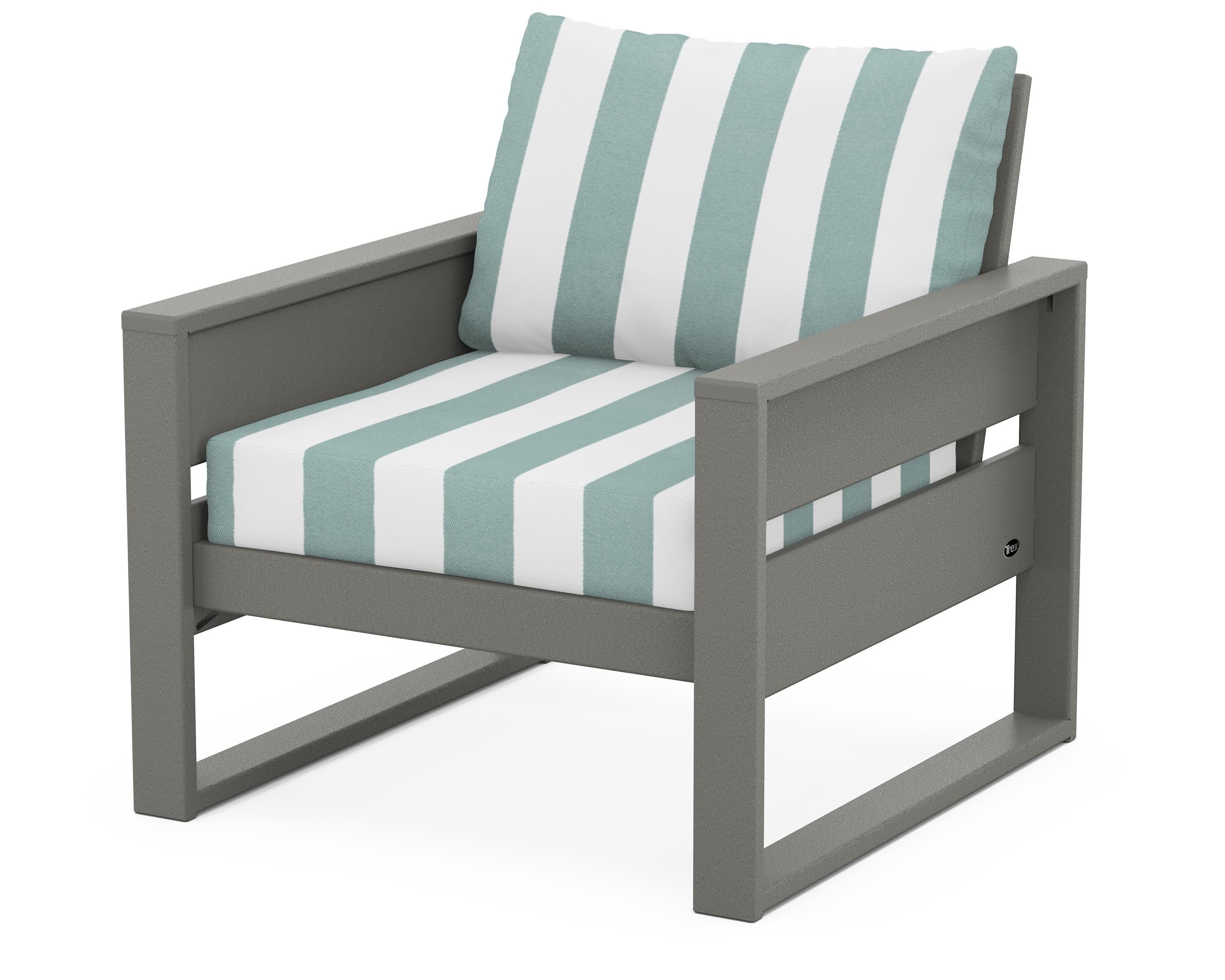 Eastport Club Chair in Stepping Stone / Cabana Stripe Glacier Spa