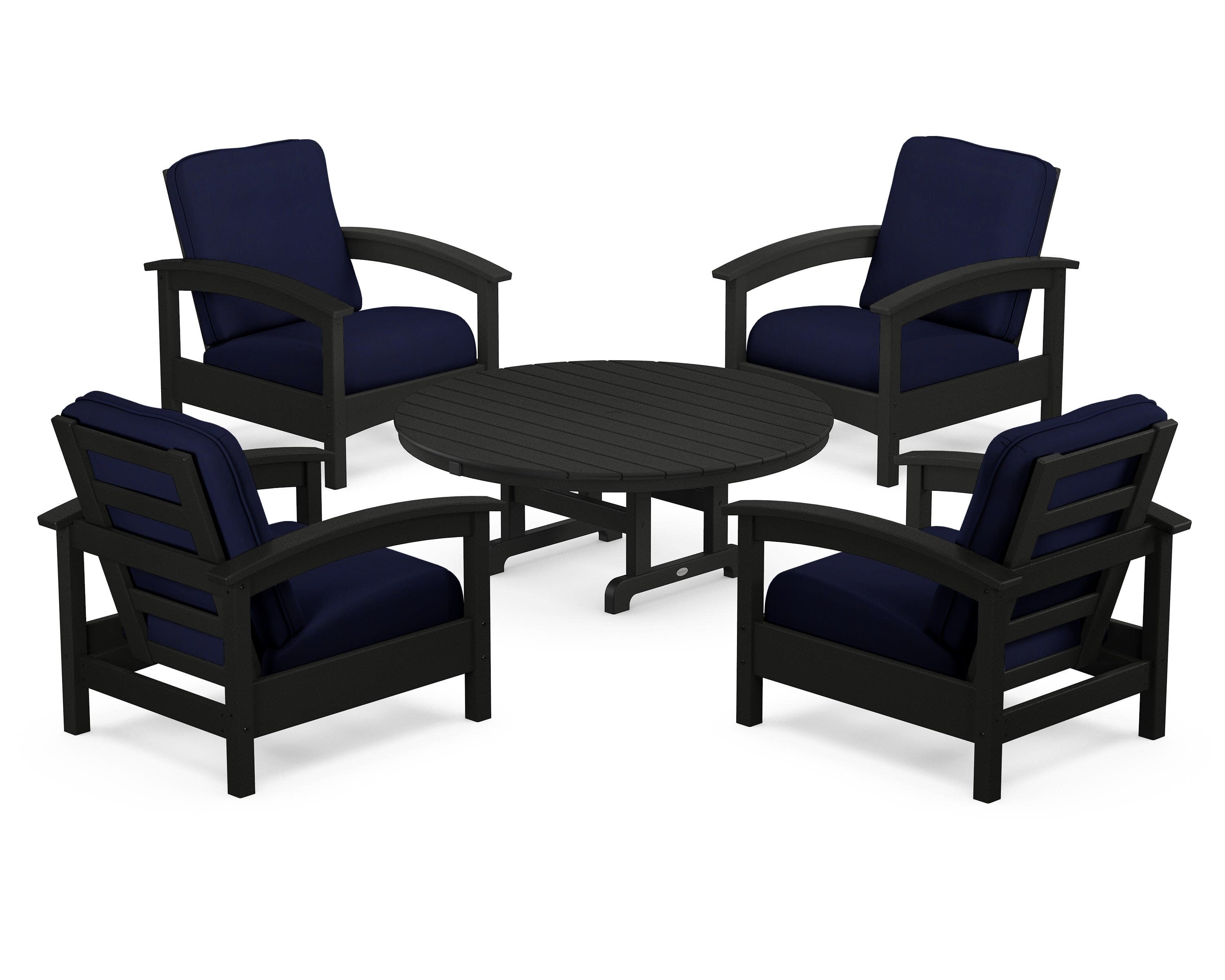 Rockport 5-Piece Deep Seating Set in Charcoal Black / Navy
