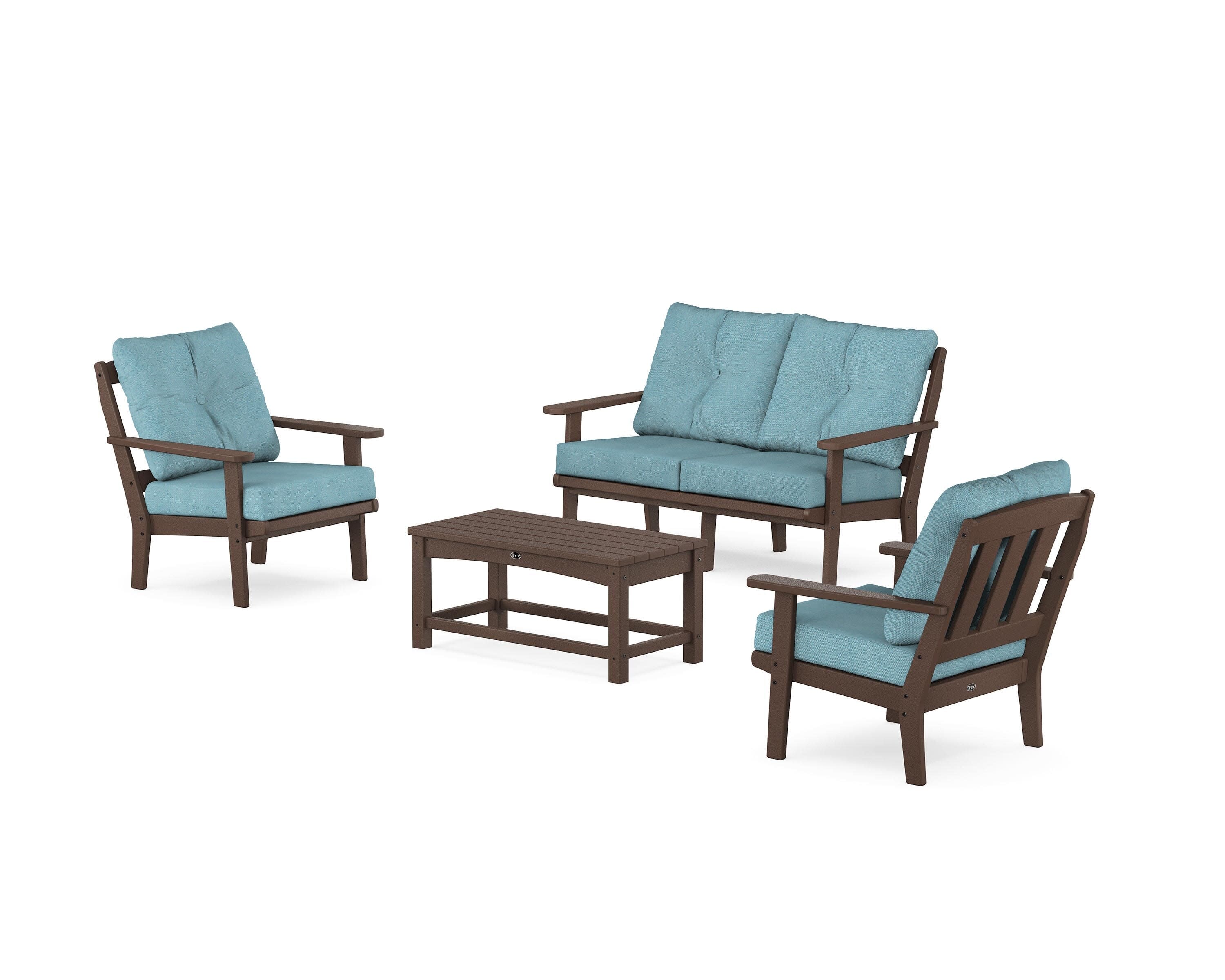Cape Cod 4-Piece Deep Seating Set with Loveseat in Vintage Lantern / Lattice Sky Blue