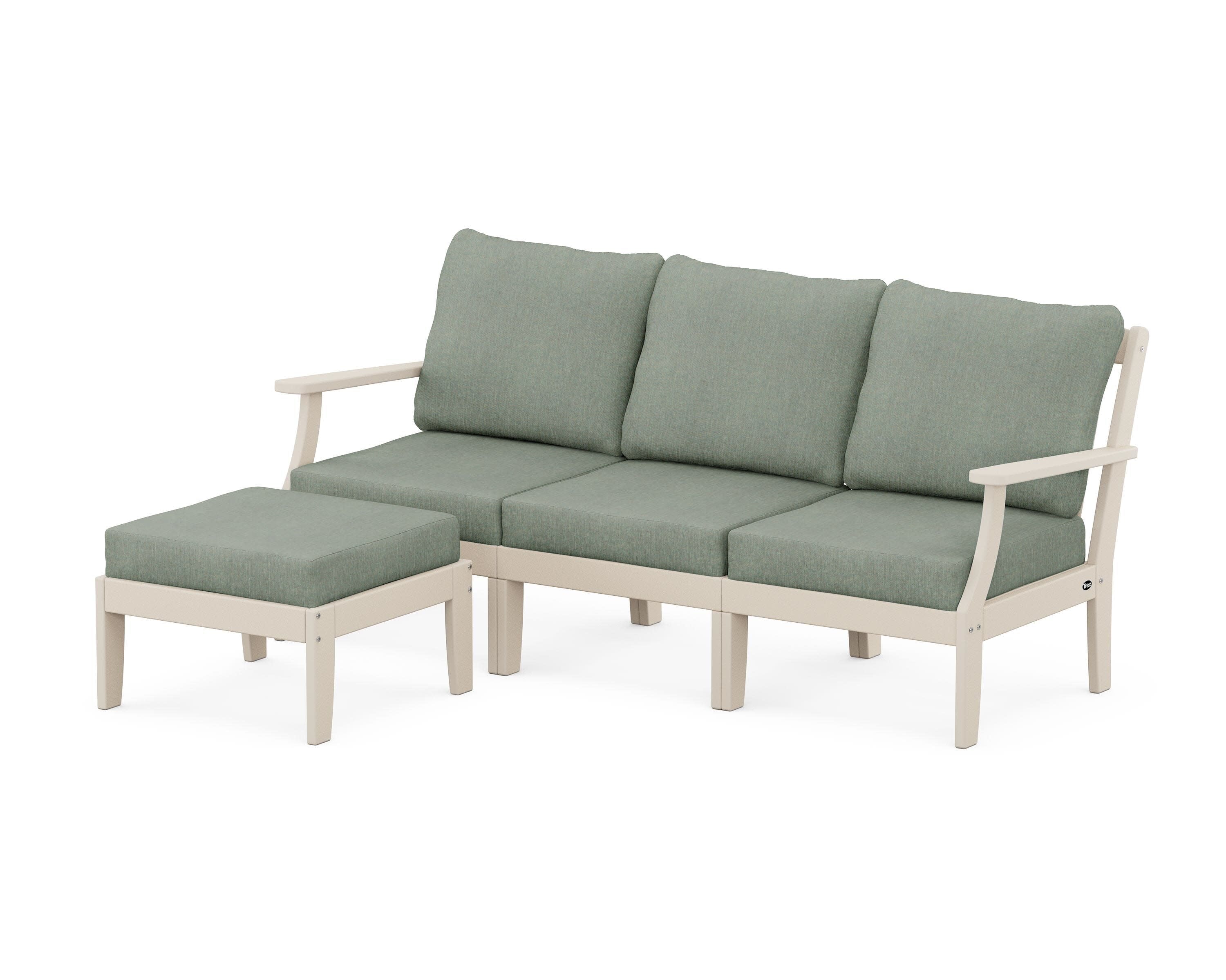 Yacht Club Modular 4-Piece Deep Seating Set with Ottoman in Sand Castle / Cast Sage