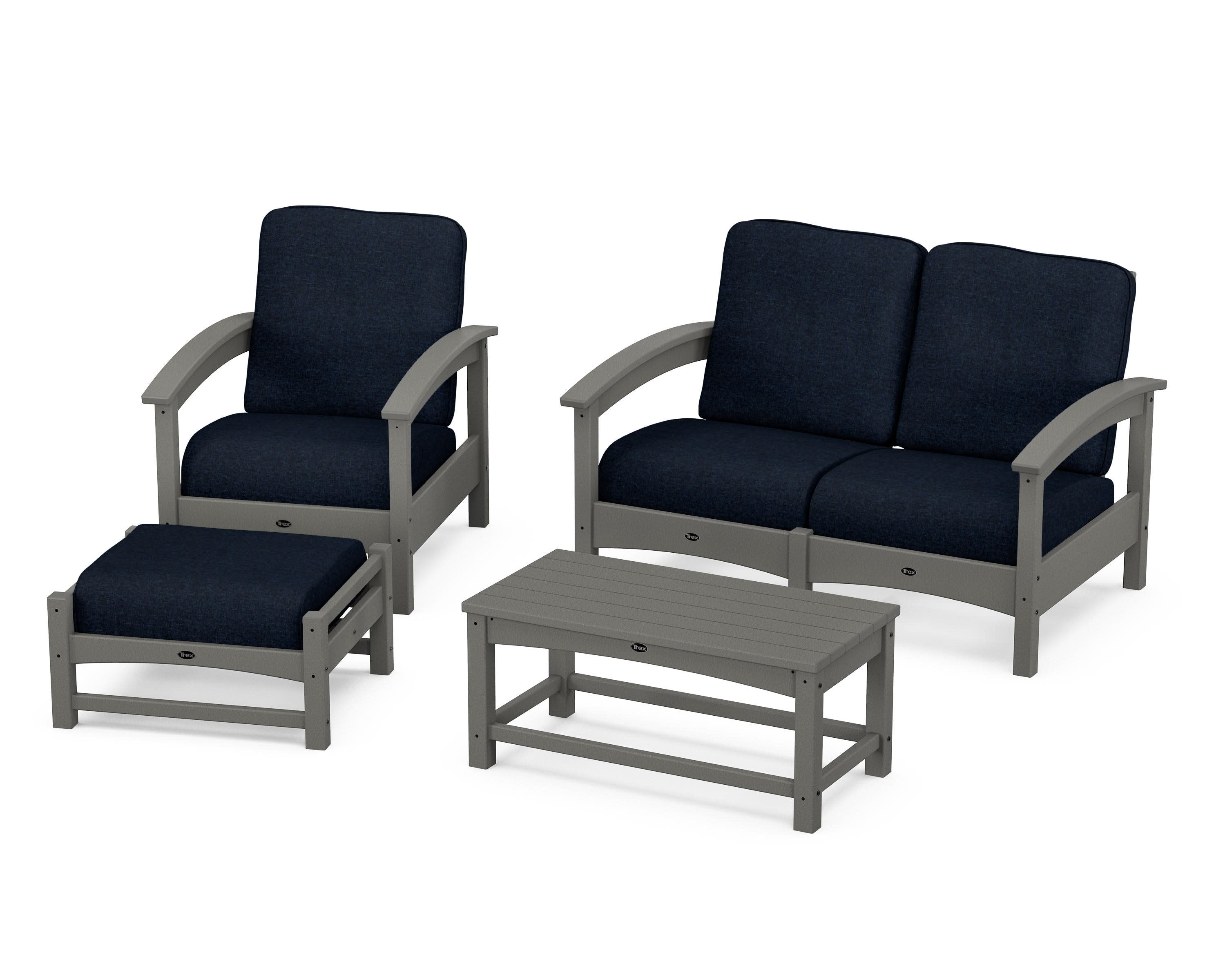 Rockport 4-Piece Deep Seating Conversation Group in Stepping Stone / Marine Indigo