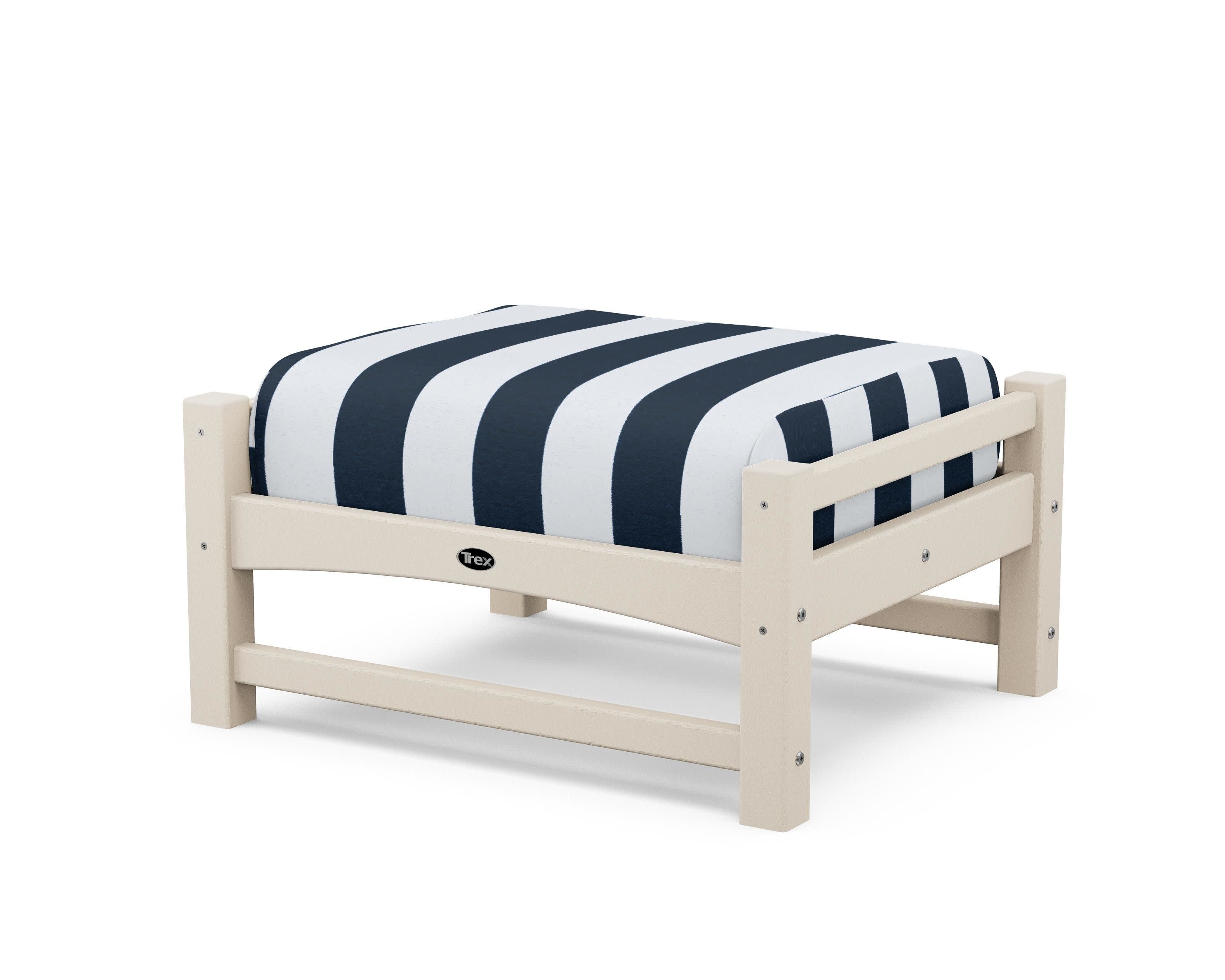 Rockport Club Ottoman in Sand Castle / Cabana Stripe Marine Indigo