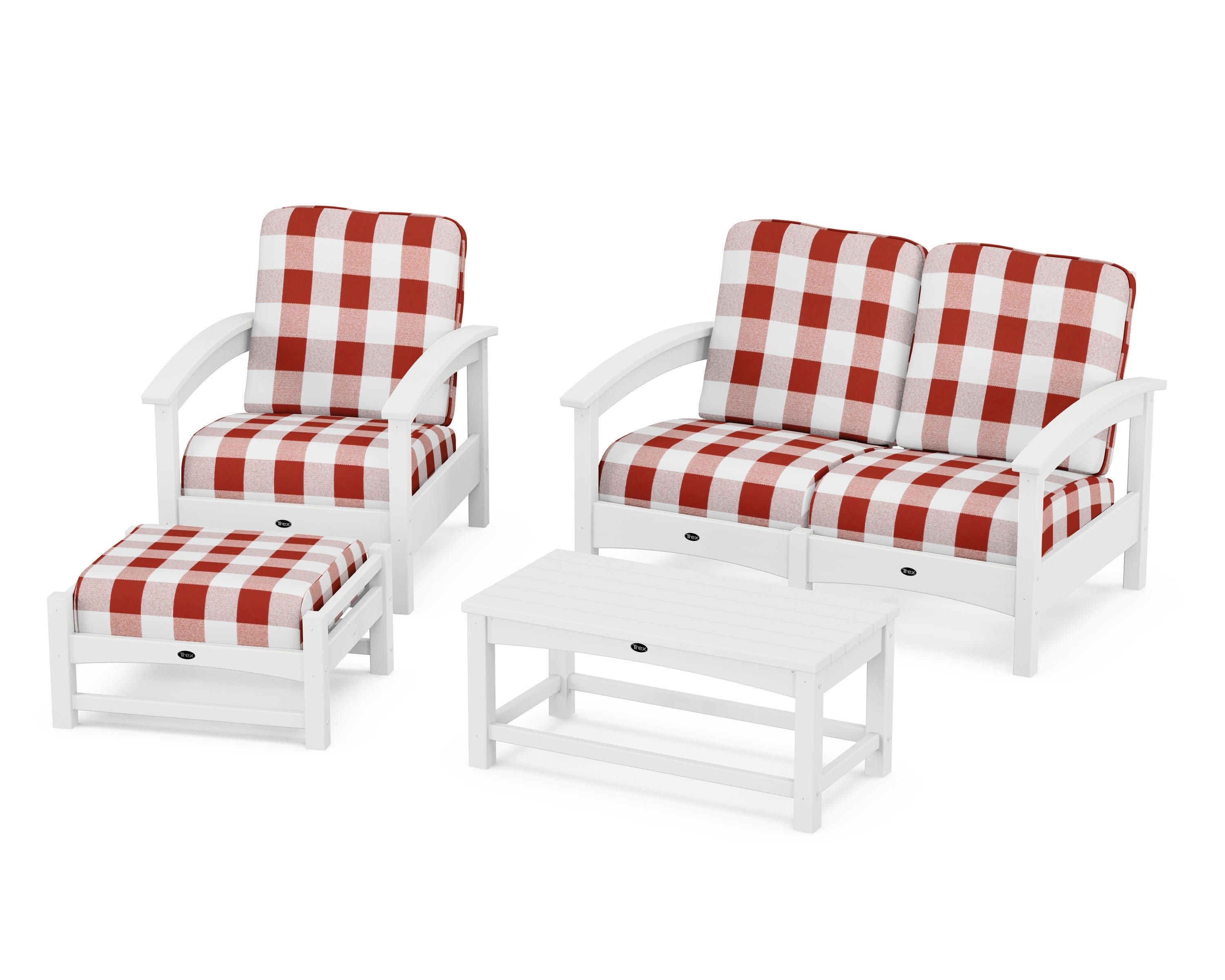 Rockport 4-Piece Deep Seating Conversation Group in Classic White / Buffalo Plaid Crimson