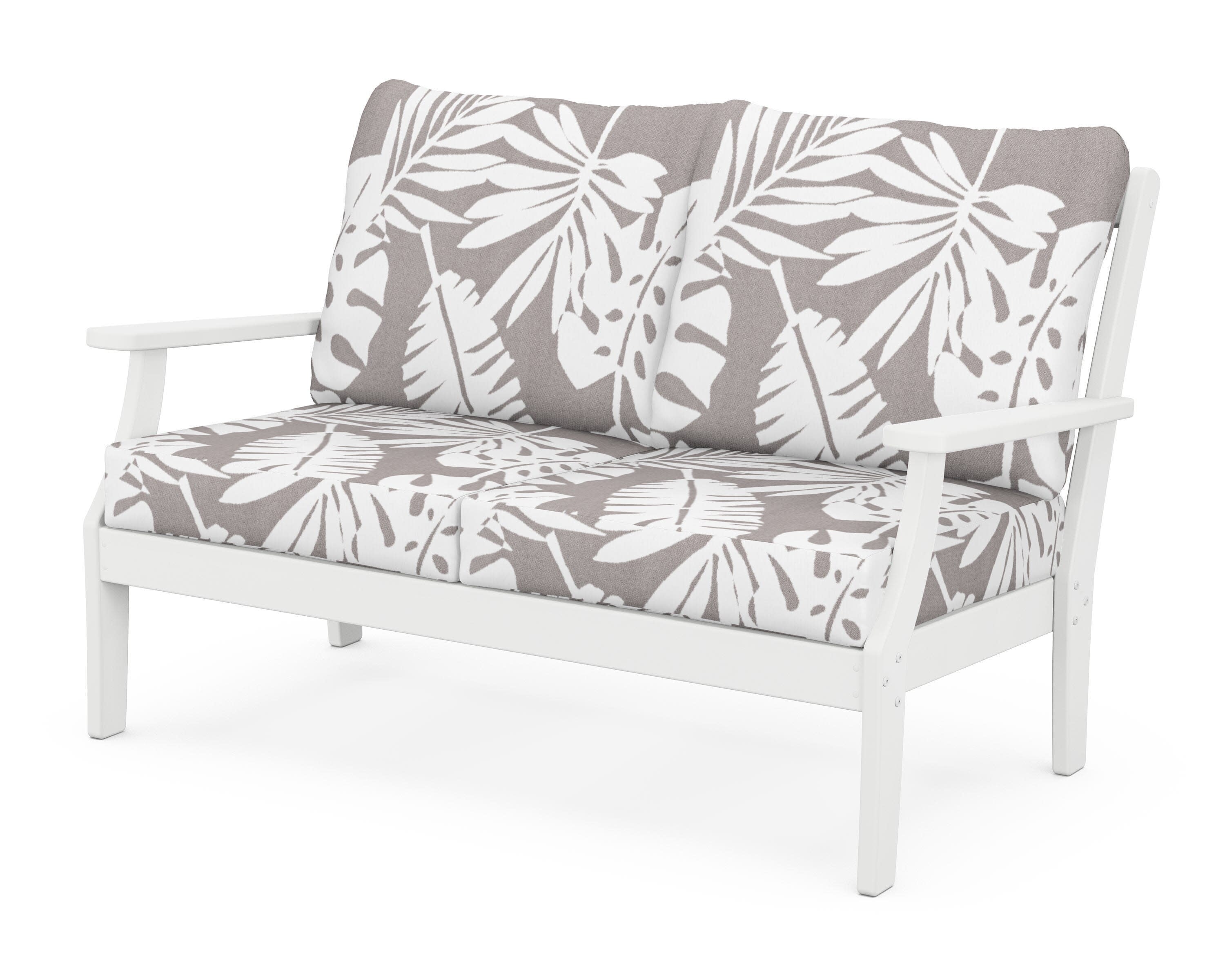 Yacht Club Deep Seating Loveseat in Classic White / Leaf Grey Mist
