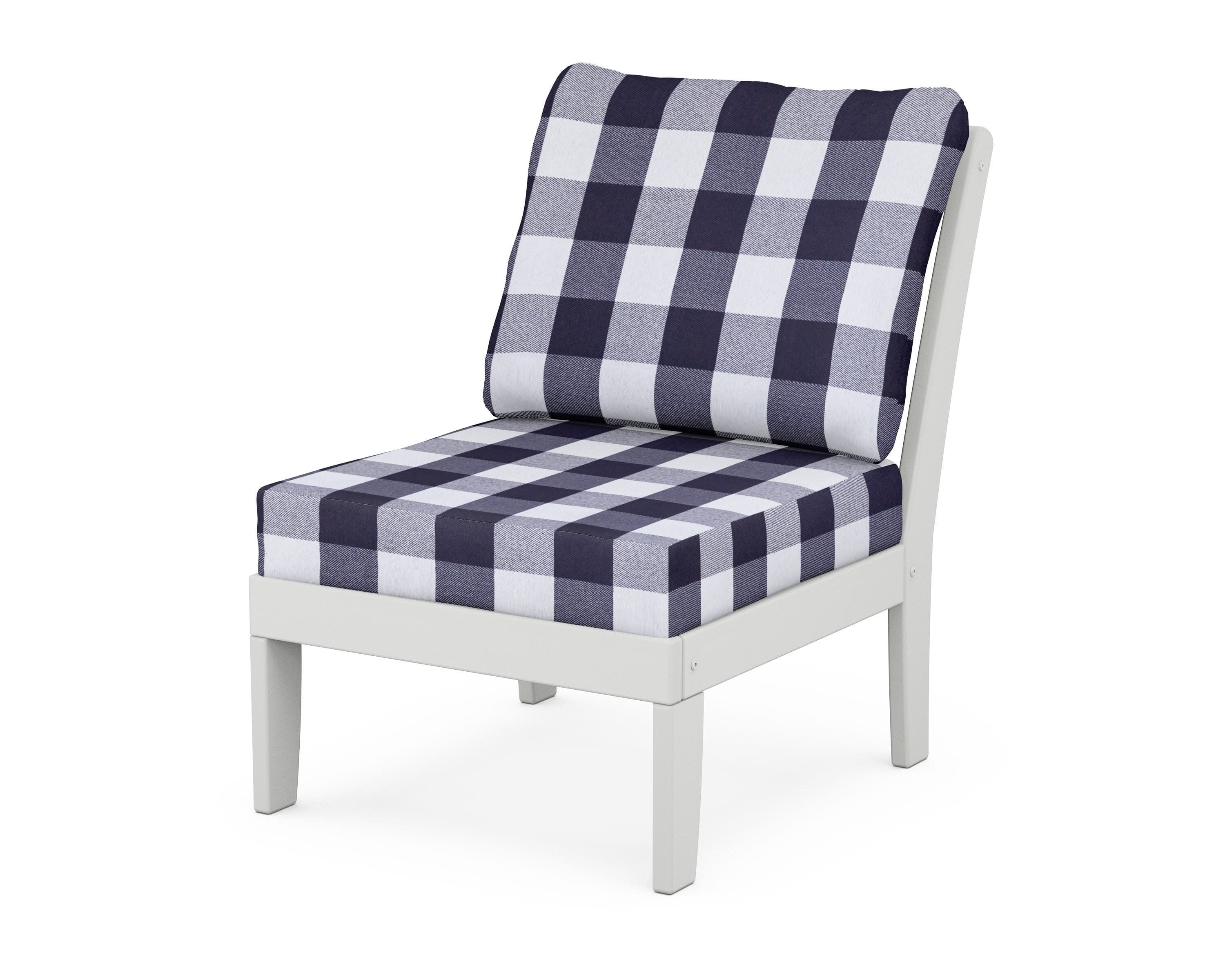 Yacht Club Modular Armless Chair in Classic White / Buffalo Plaid Navy