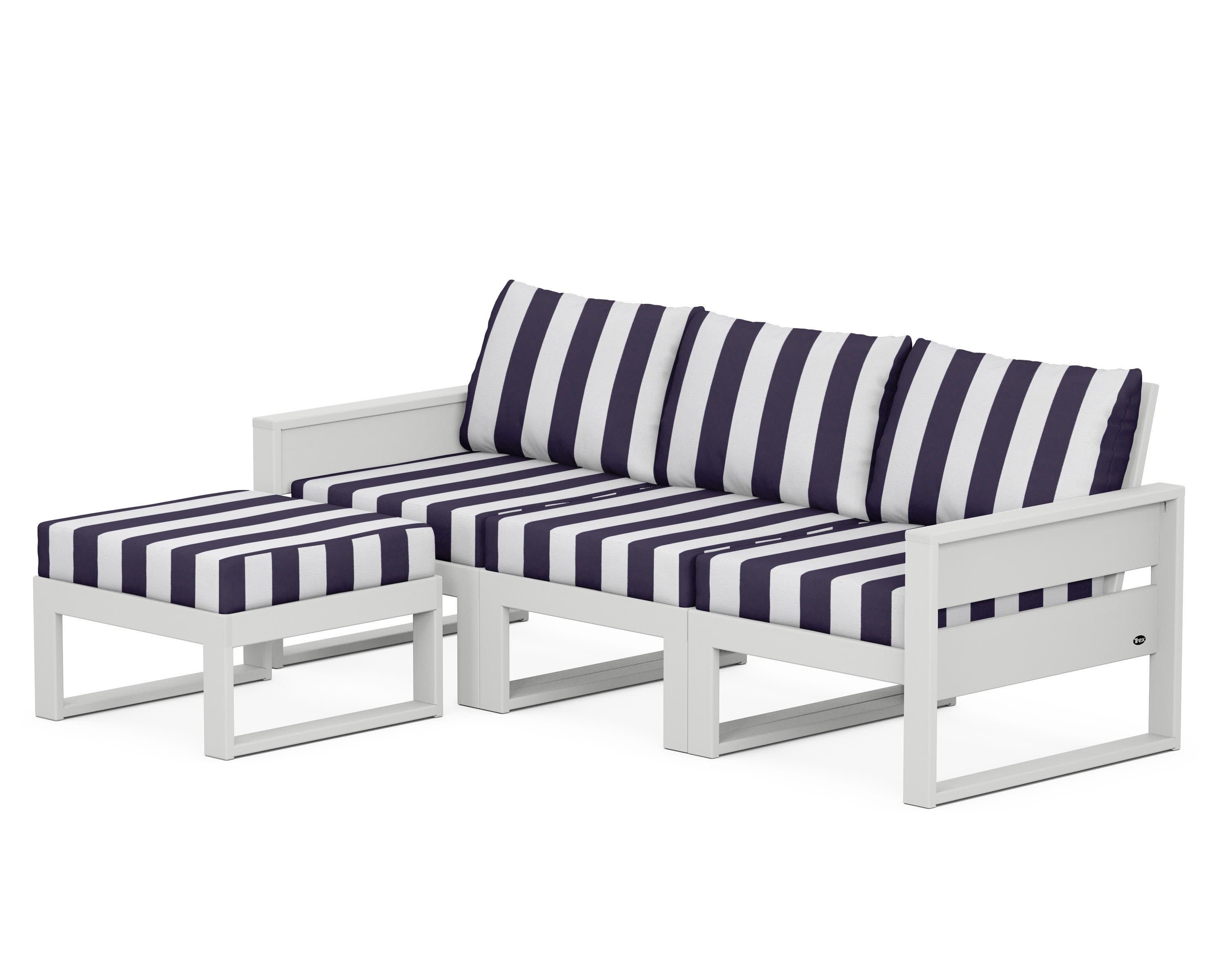 Eastport 4- Piece Sectional with Ottoman in Classic White / Cabana Stripe Navy