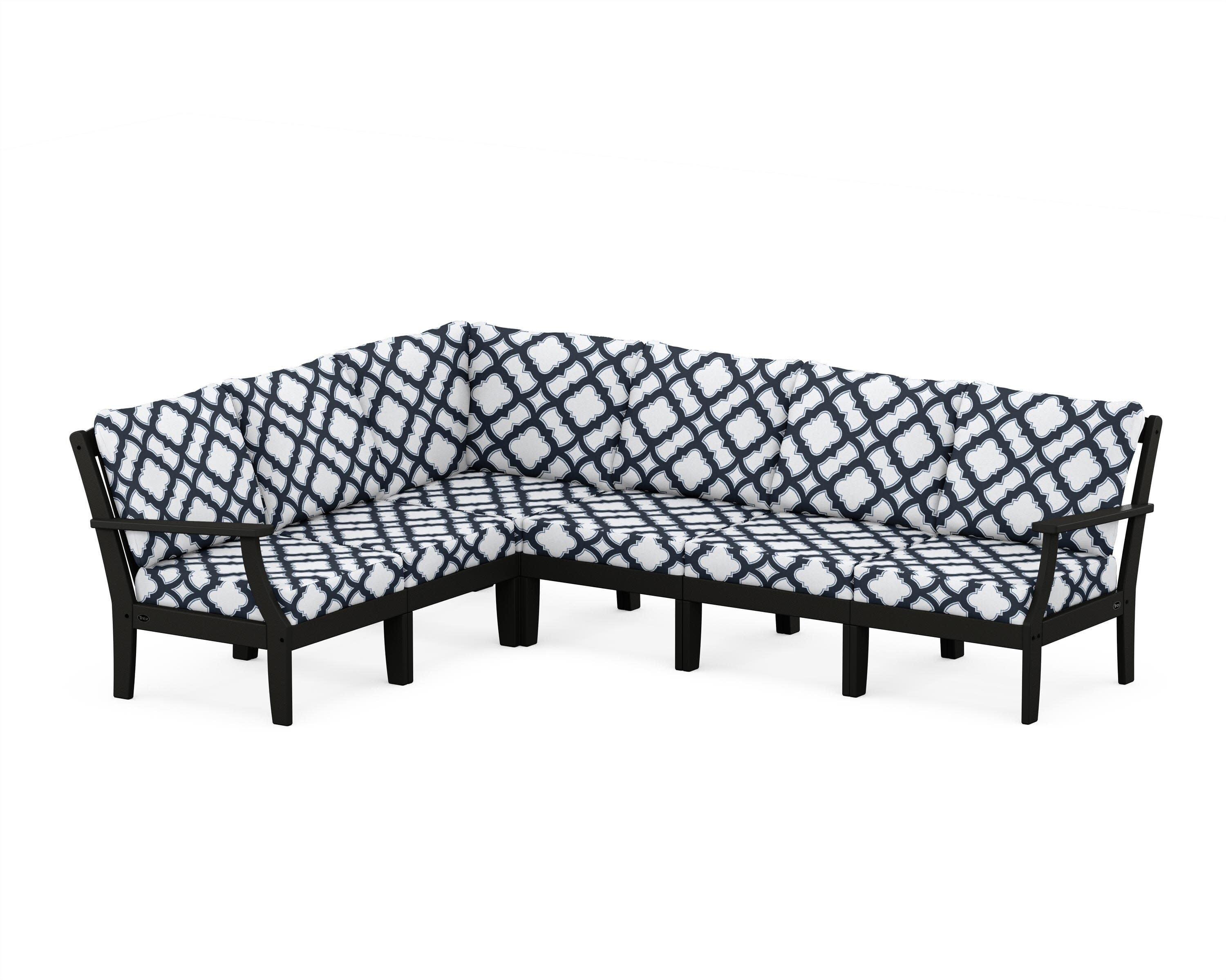 Yacht Club Modular 6-Piece Deep Seating Set in Charcoal Black / Trellis Marine Indigo