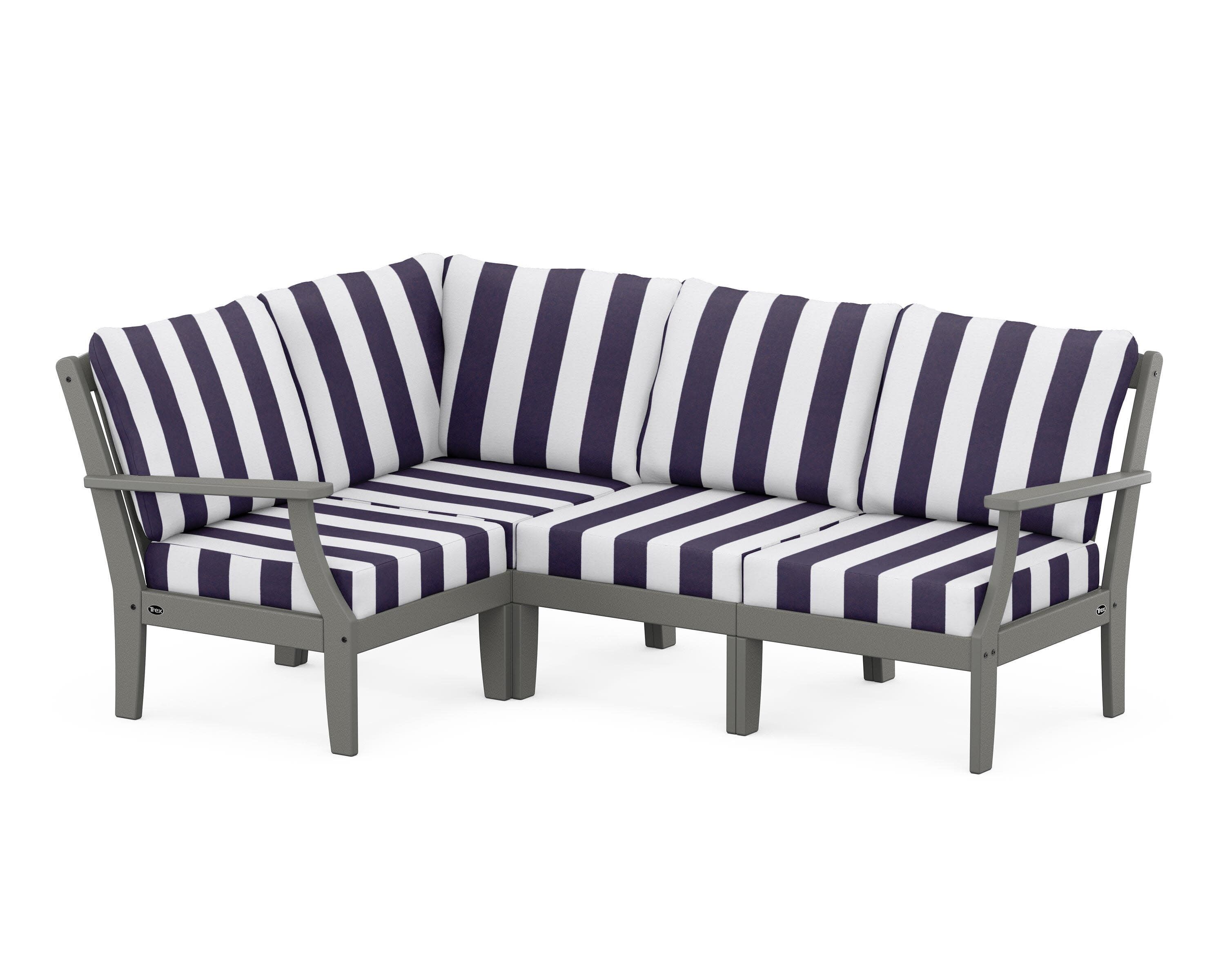 Yacht Club Modular 4-Piece Deep Seating Set in Stepping Stone / Cabana Stripe Navy