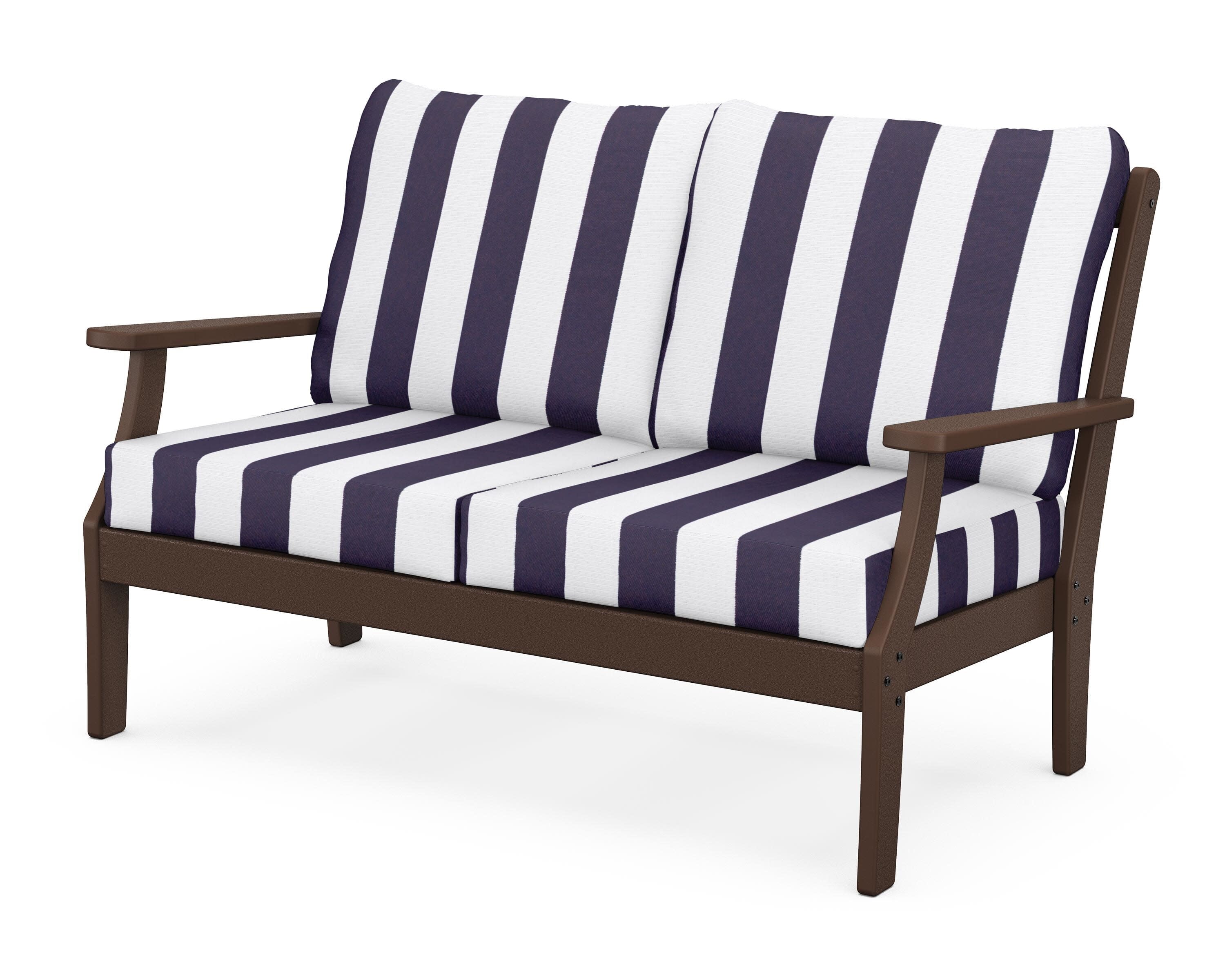 Yacht Club Deep Seating Loveseat in Vintage Lantern / Cabana Stripe Navy
