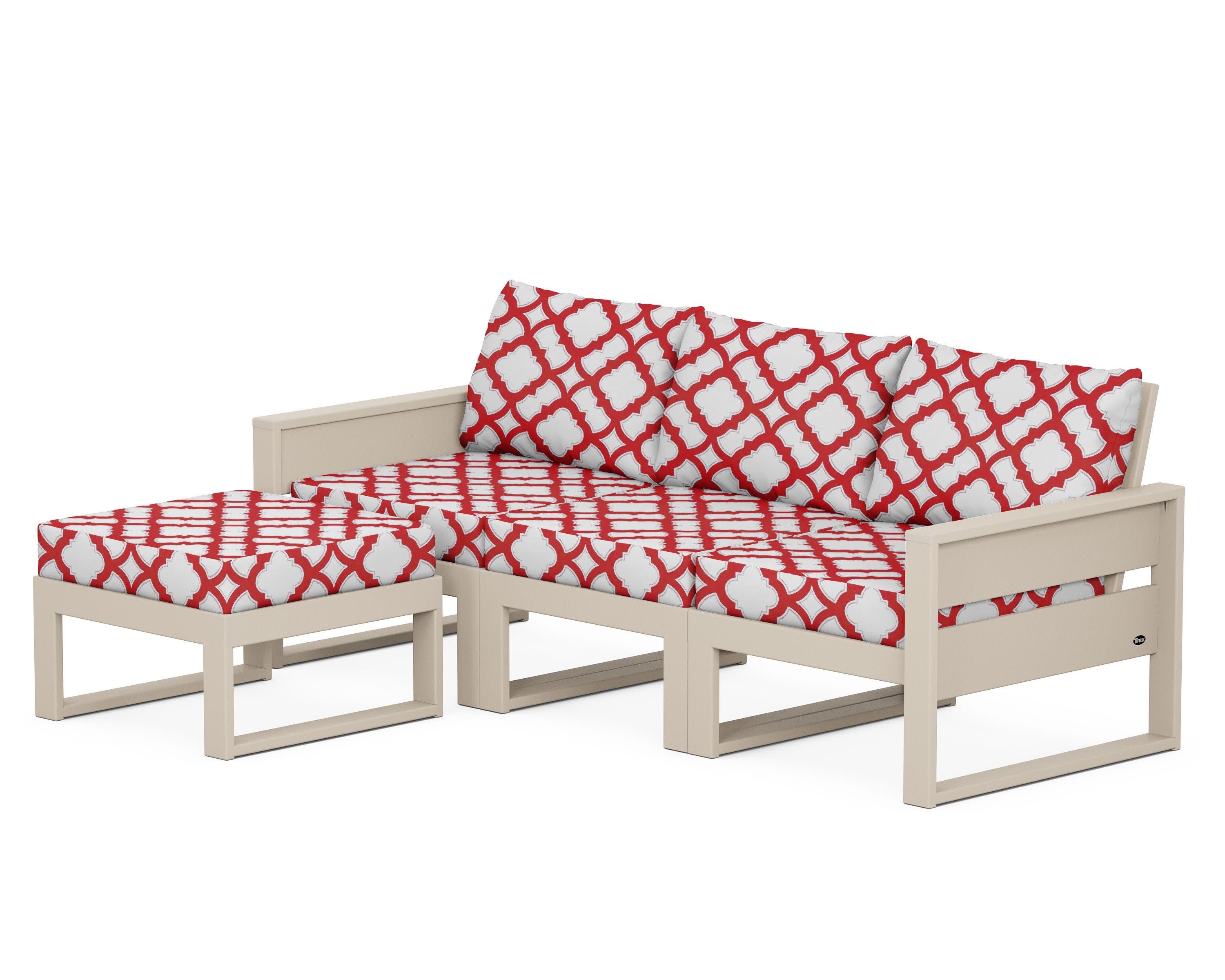 Eastport 4- Piece Sectional with Ottoman in Sand Castle / Trellis Crimson