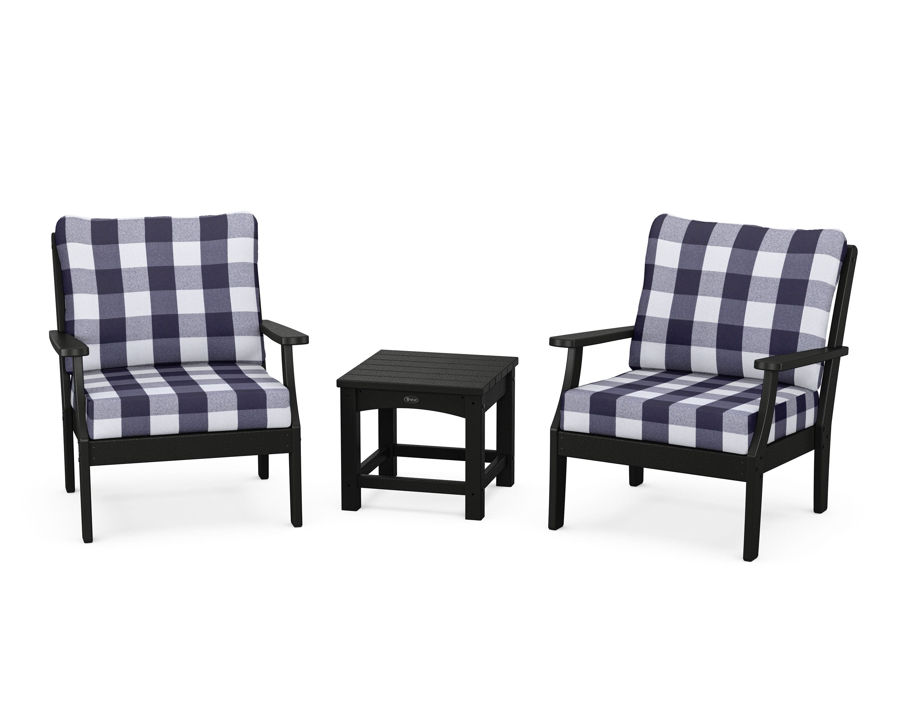 Yacht Club 3-Piece Deep Seating Set in Charcoal Black / Buffalo Plaid Navy