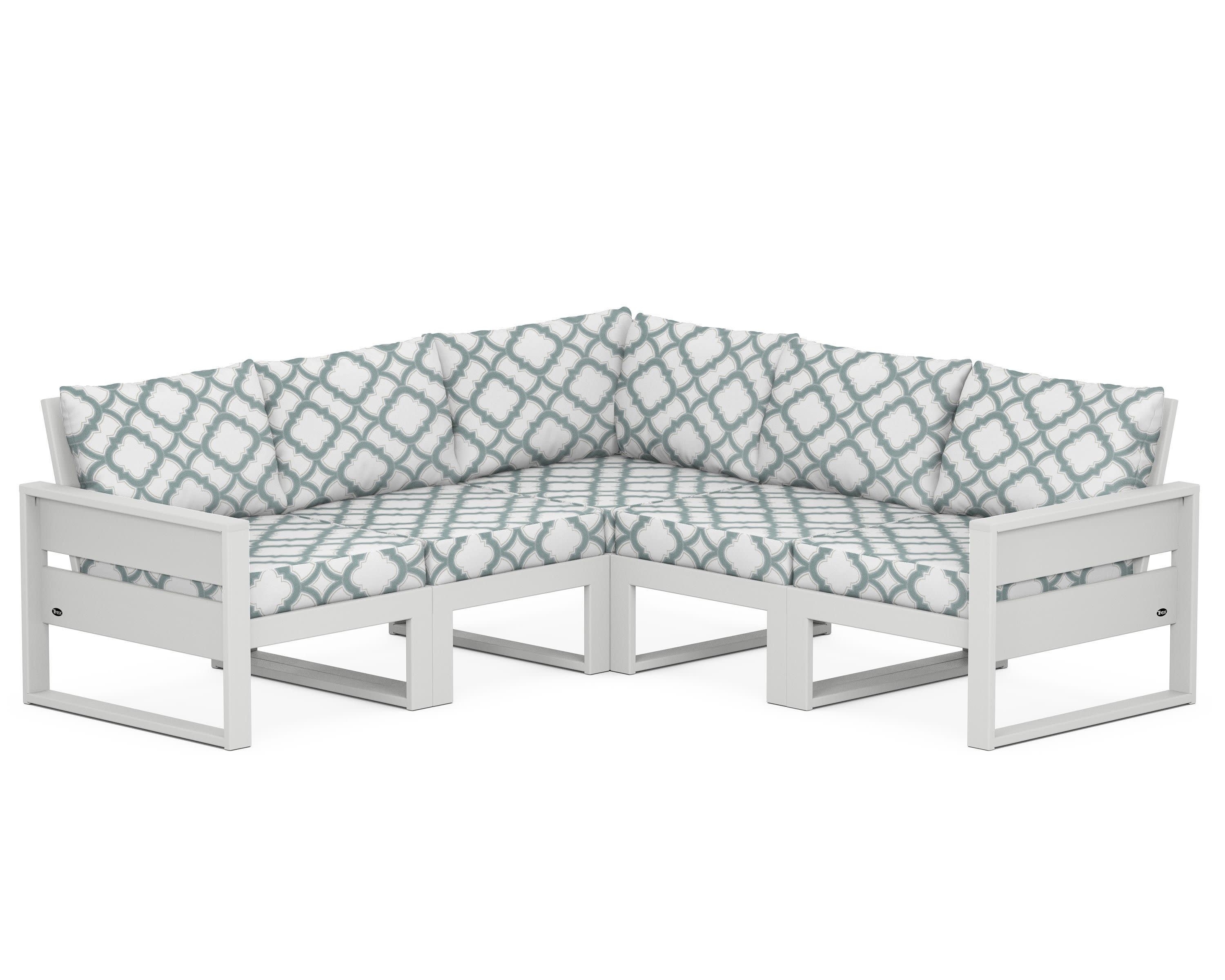 Eastport 5-Piece Sectional in Classic White / Trellis Glacier Spa
