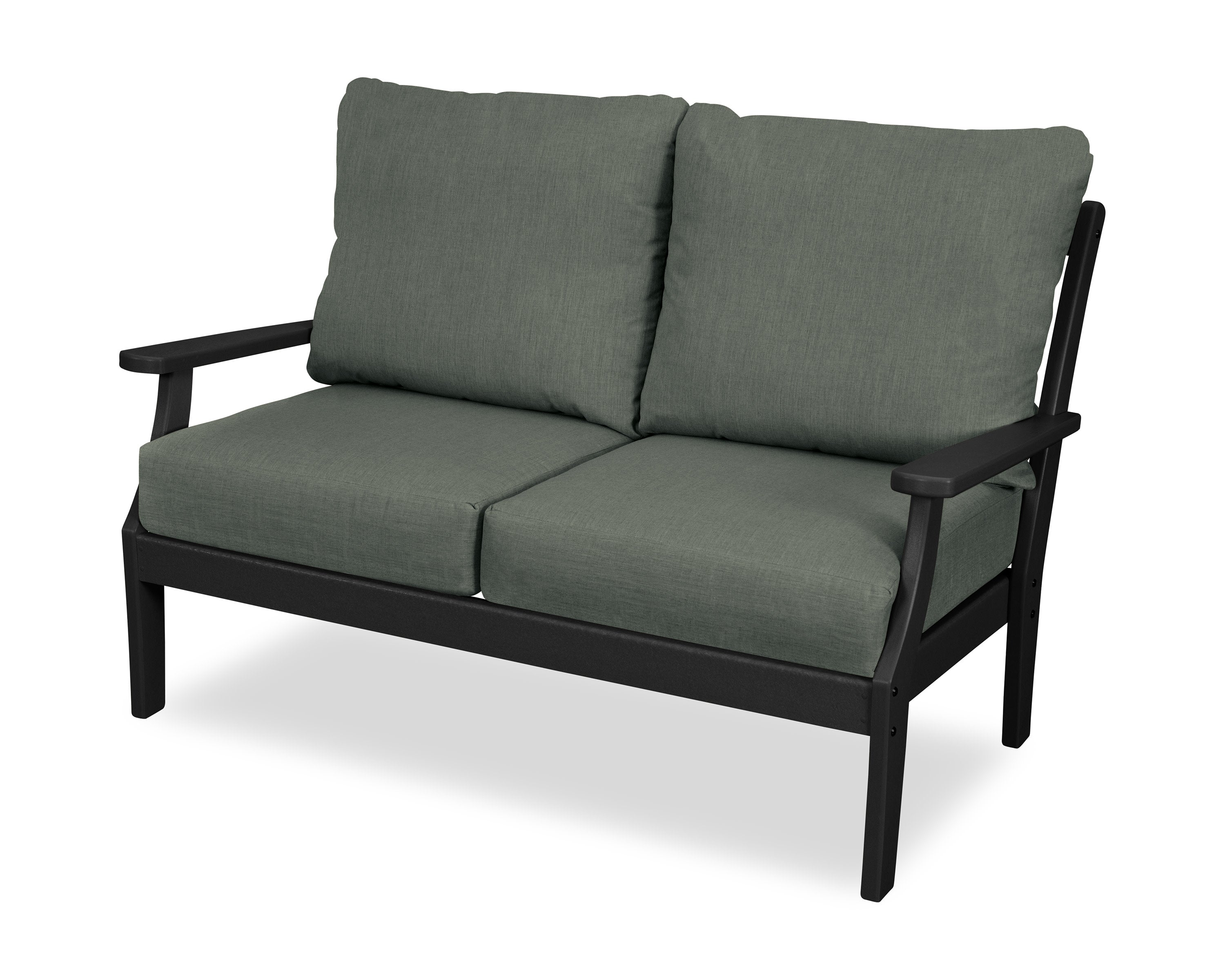 Yacht Club Deep Seating Loveseat in Charcoal Black / Cast Sage