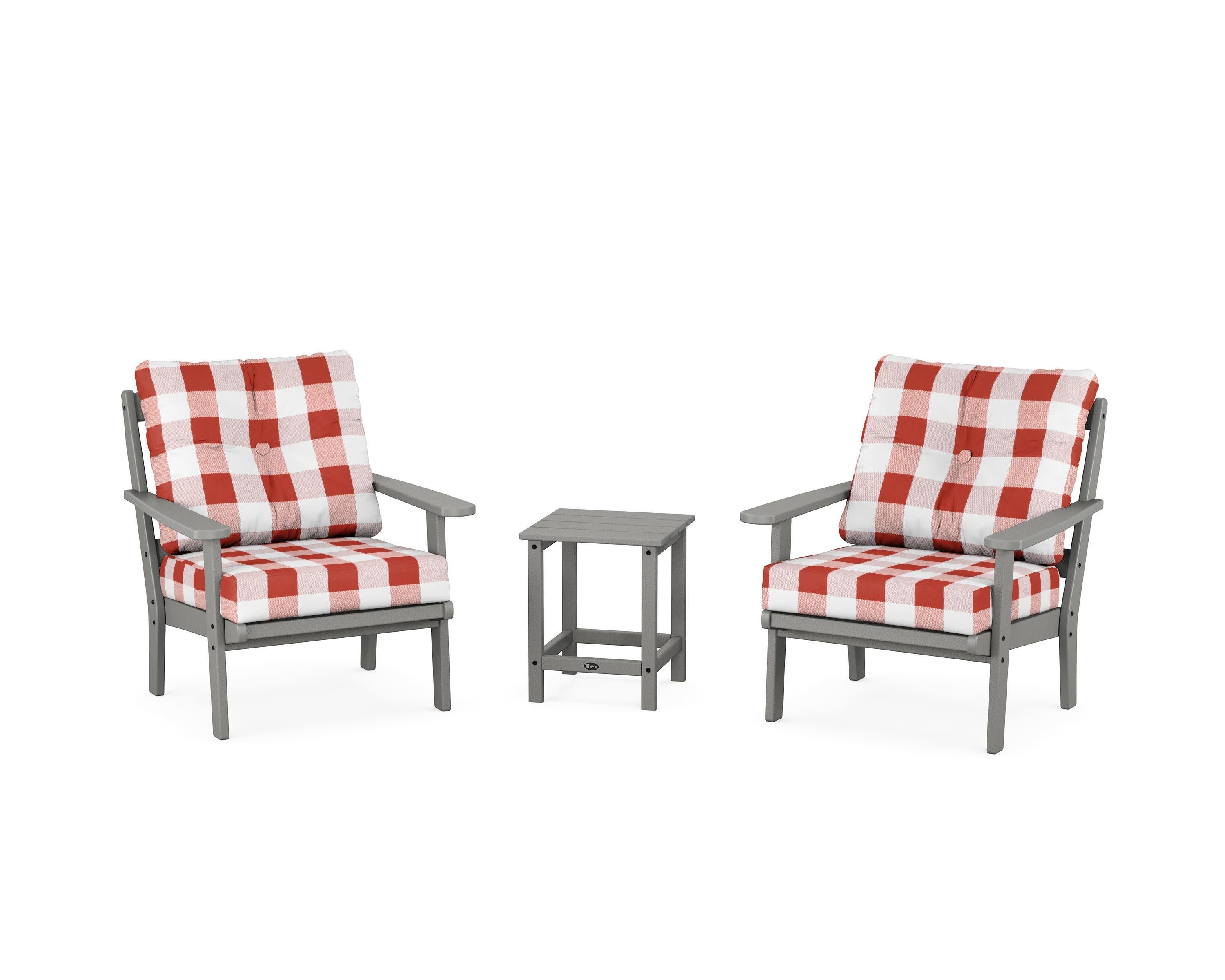 Cape Cod 3-Piece Deep Seating Set in Stepping Stone / Buffalo Plaid Crimson