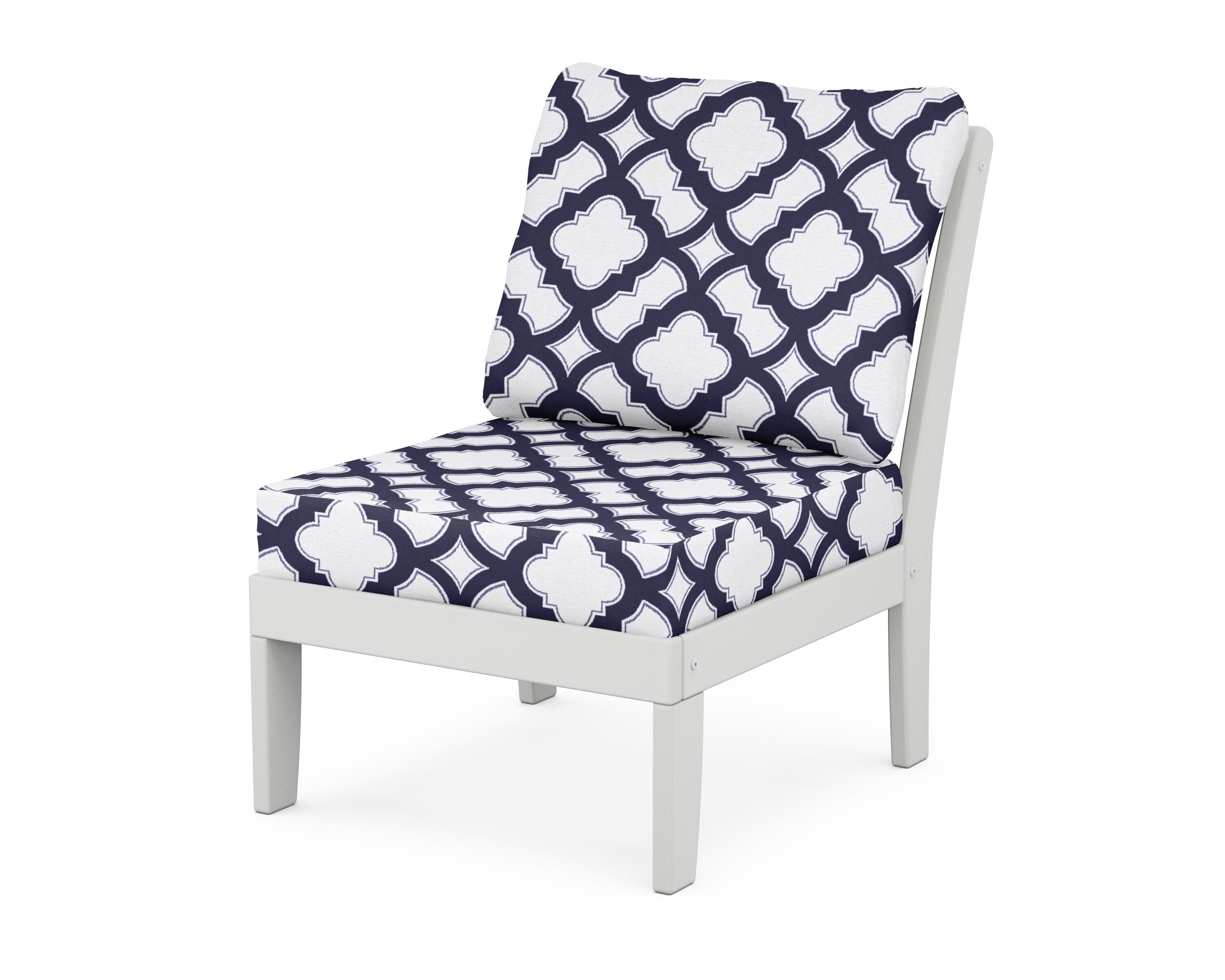 Yacht Club Modular Armless Chair in Classic White / Trellis Navy