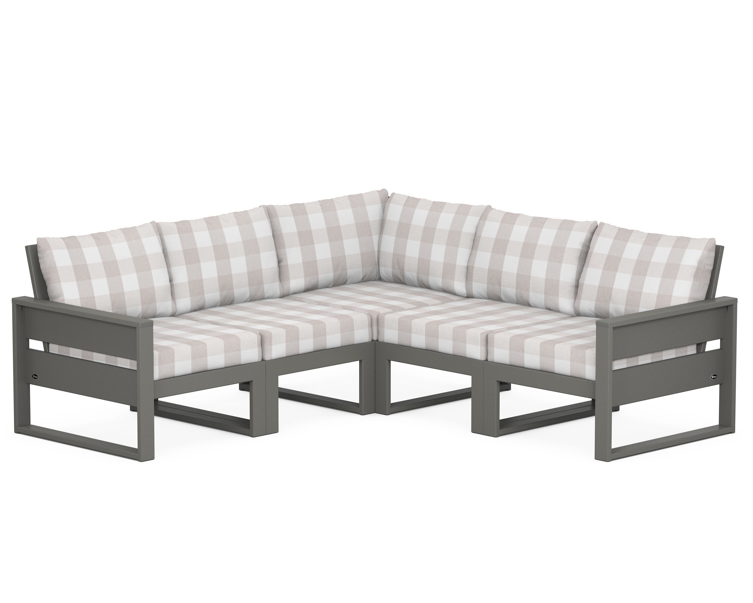 Eastport 5-Piece Sectional in Stepping Stone / Buffalo Plaid Dune Burlap