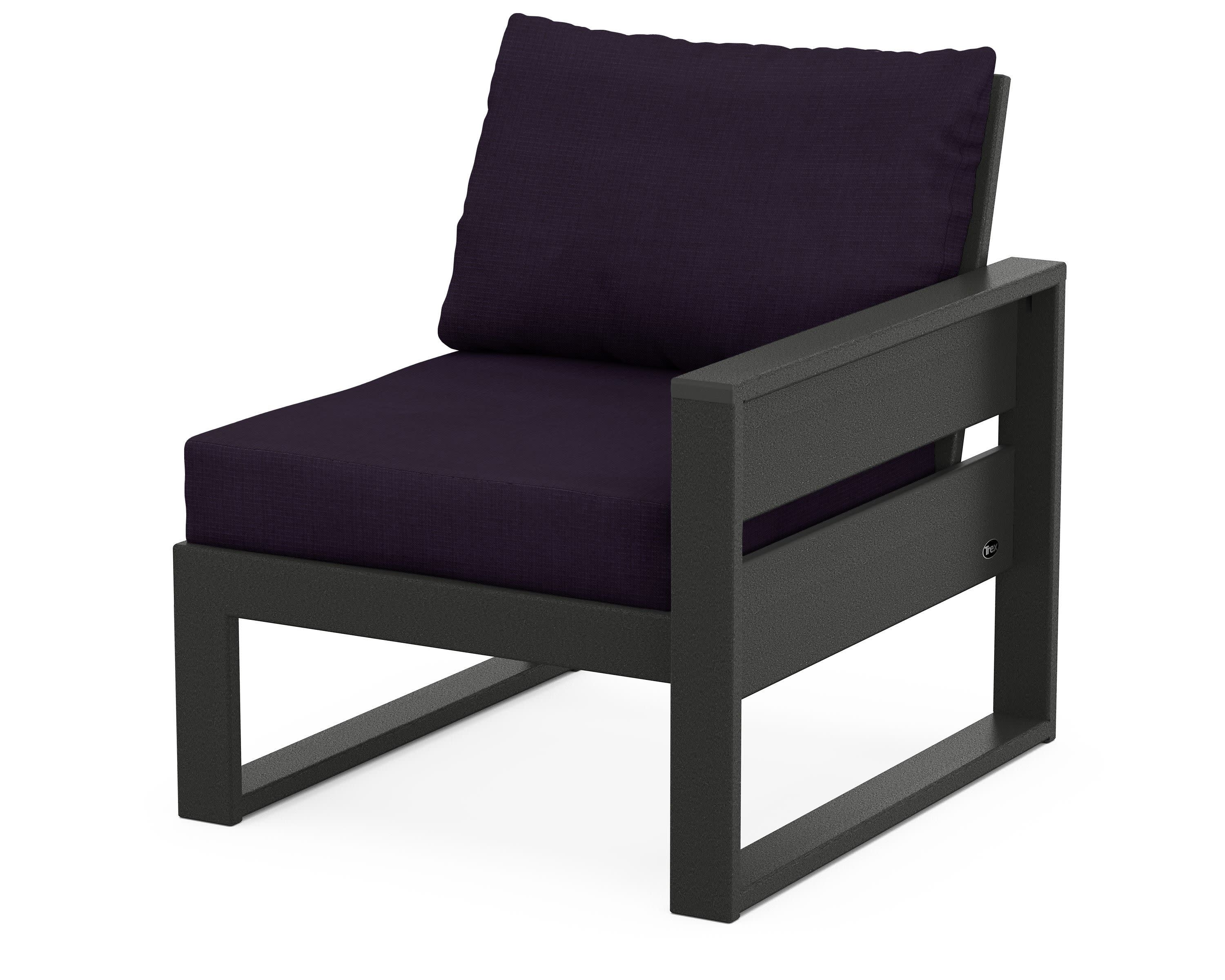 Eastport Modular Right Arm Chair in Charcoal Black / Navy Linen