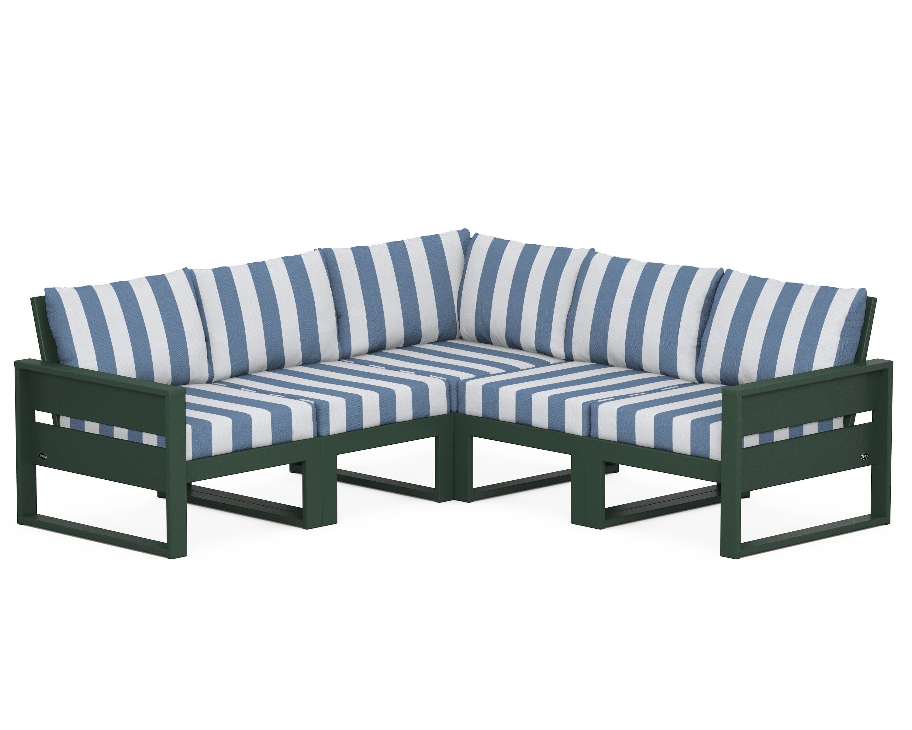 Eastport 5-Piece Sectional in Rainforest Canopy / Cabana Stripe Sky Blue
