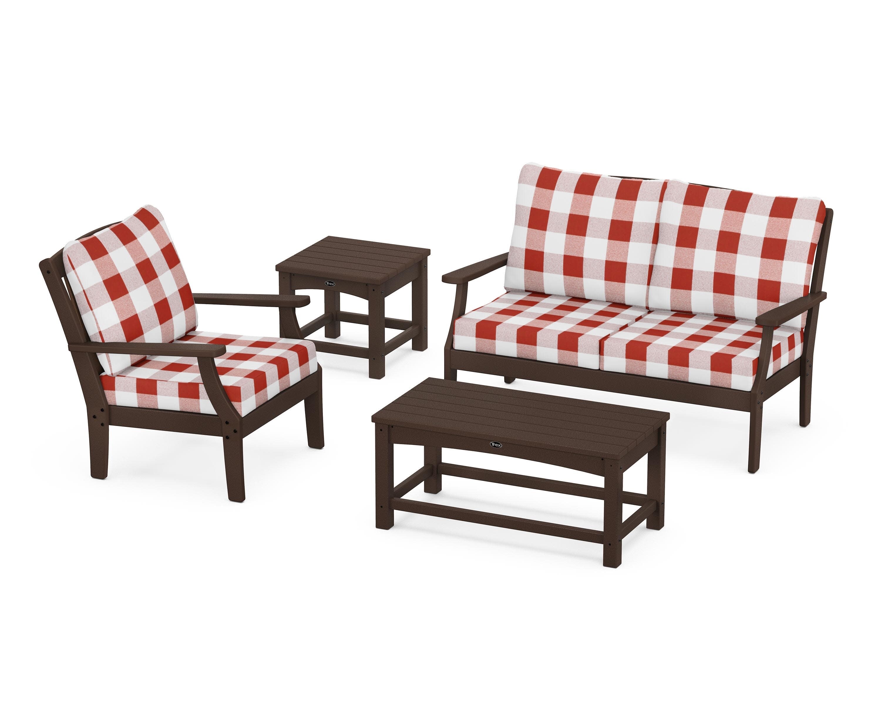 Yacht Club 4-Piece Deep Seating Set in Vintage Lantern / Buffalo Plaid Crimson