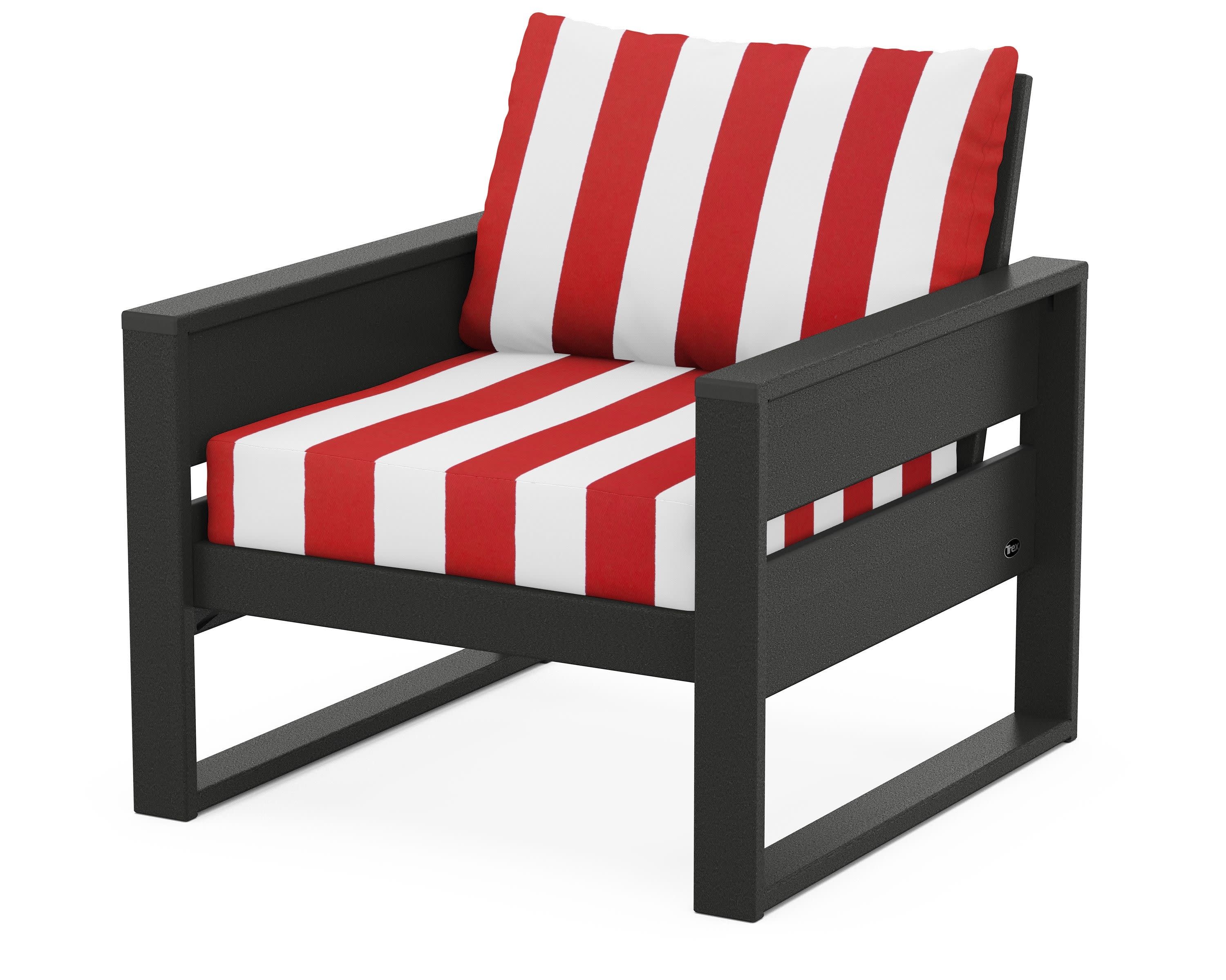 Eastport Club Chair in Charcoal Black / Cabana Stripe Crimson